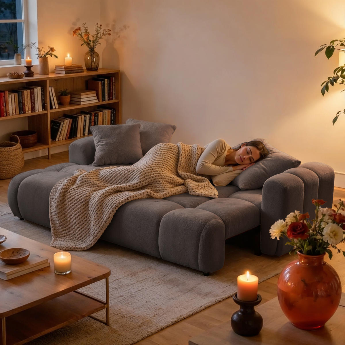 ECKSOFA CALM L Links mit Schlaffunktion 140x215 Webstoff beige - Beige/Schwarz, Holz/Kunststoff (261/151cm) - Muffo