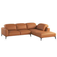 ECKSOFA mit Ottomane - Cognac/Schwarz, Leder/Metall (263/238cm) - home24