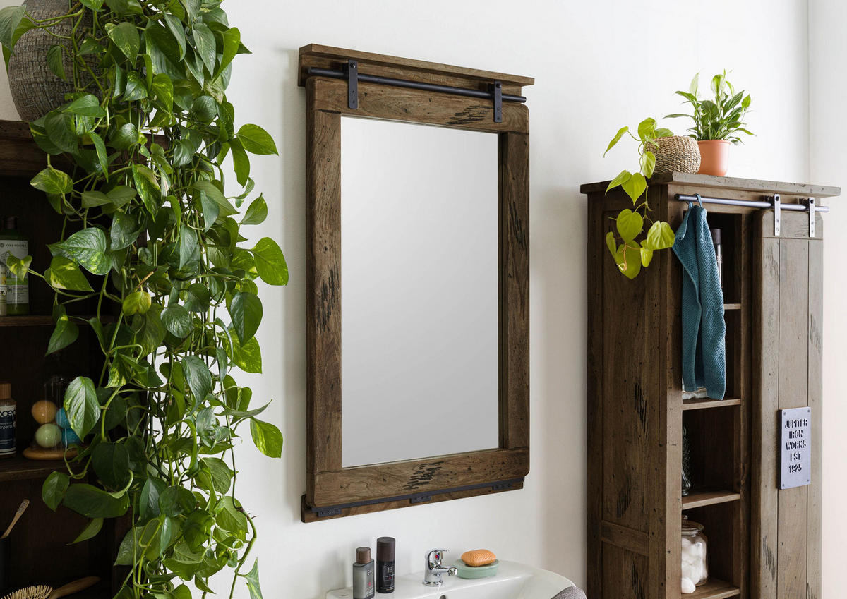 SPIEGEL Mango 65x6x110 braun lackiert RAILWAY #483 - Braun, Holz (65/110/6cm) - Massivmoebel24