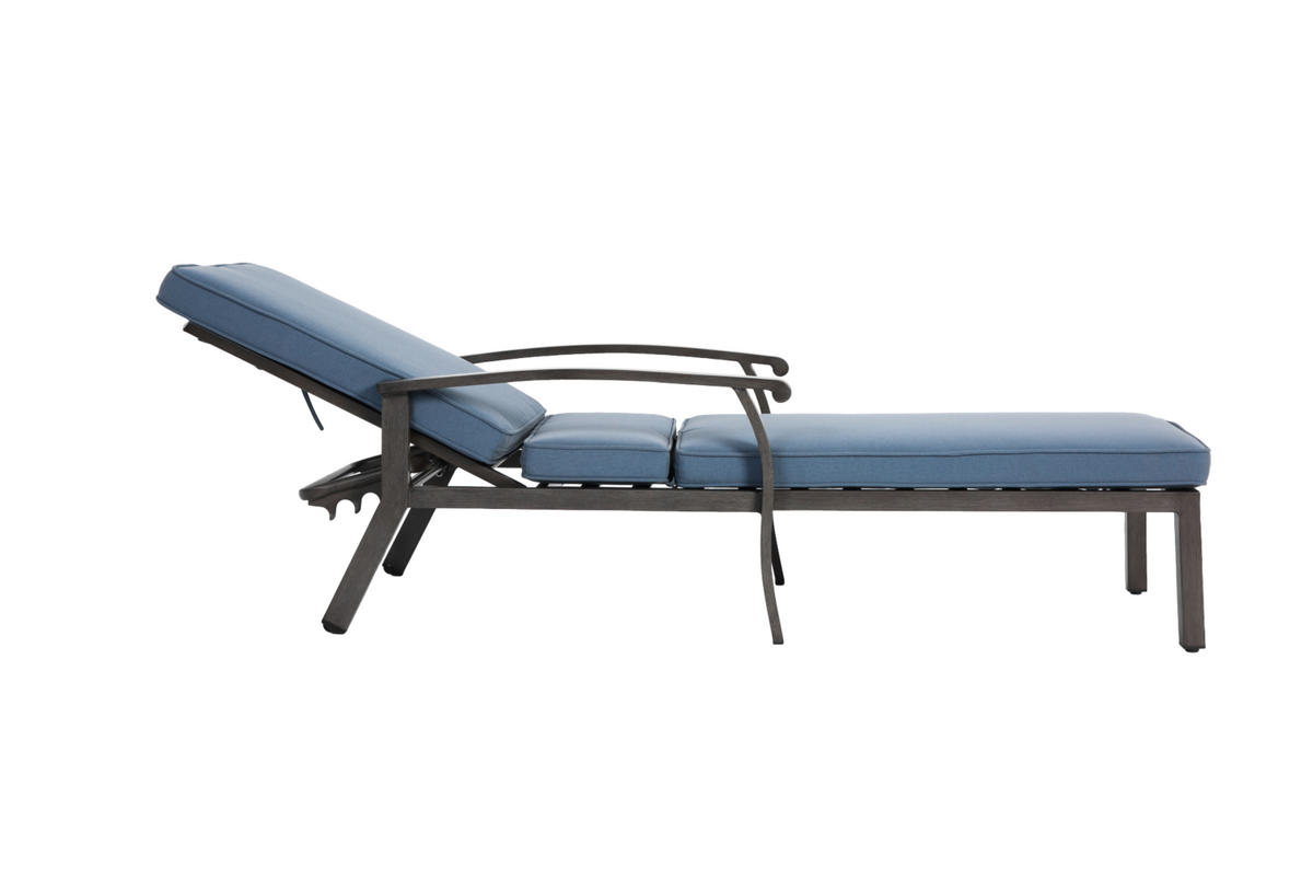 GARTENLIEGE Aluminium mit 5-fach verstellbarer Rückenlehne, Kissen 204/58/100 cm Blau - Blau, Metall (68/100/204cm) - Redom