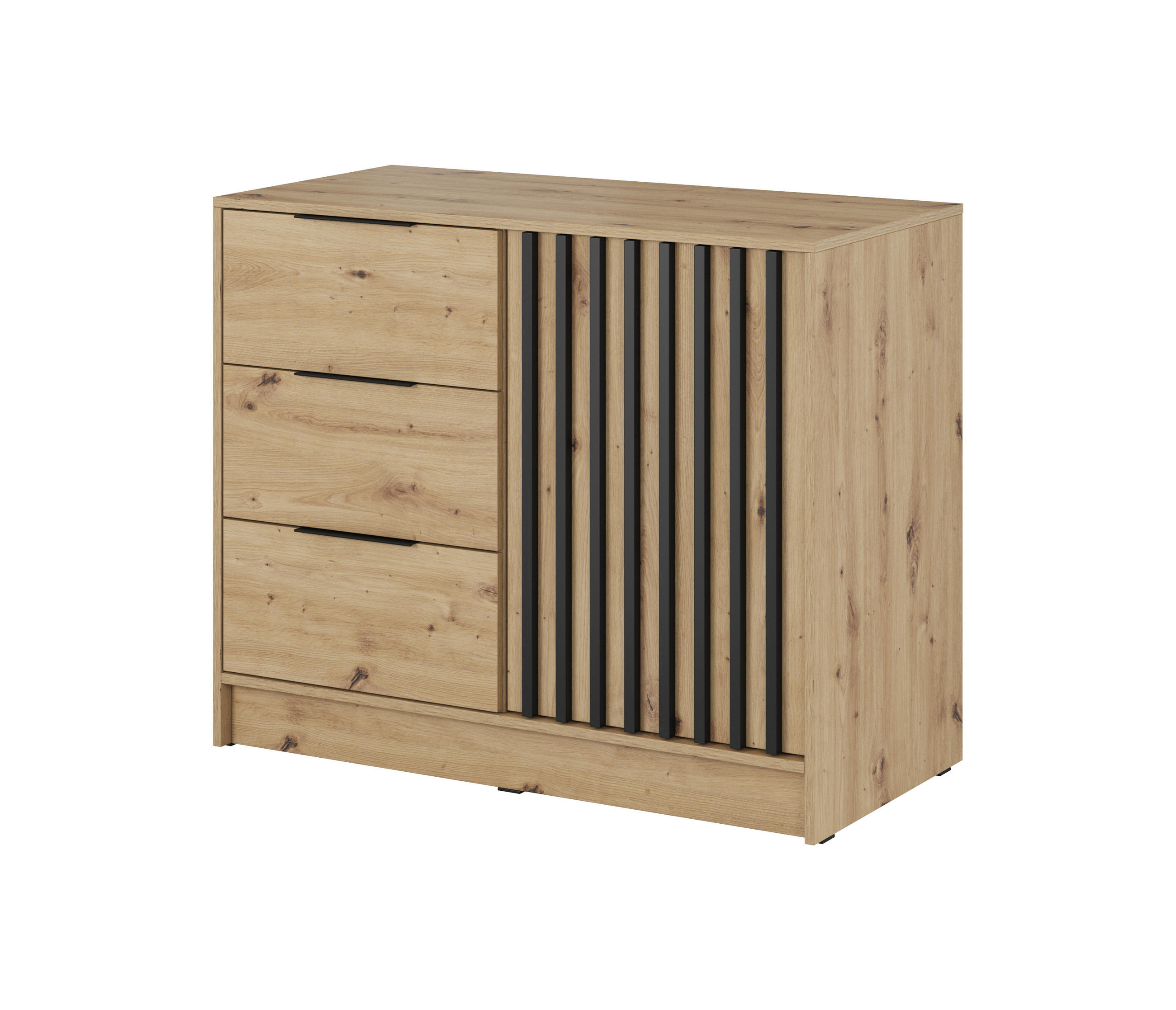 Bettso Kommode Eiche Artisan, Schwarz 105x86x45 cm