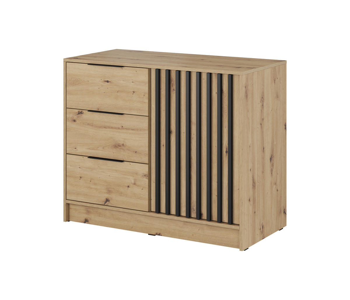 KOMMODE Nelly 2D, Eiche, Schwarzer Paspelierung, mit Schubladen - Schwarz/Eiche Artisan, Holzwerkstoff (105/86/45cm) - Bettso