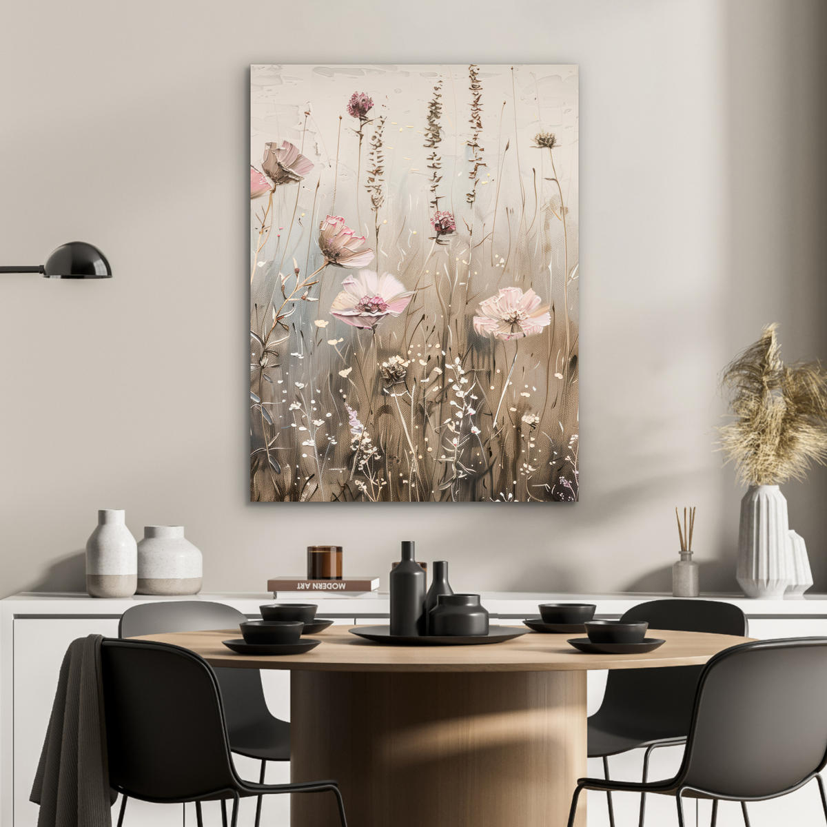 KOVOVÝ OBRAZ Kvety - Ružová - Moderné - Béžová 60x80 cm - béžová, kov (60/80cm) - MuchoWow
