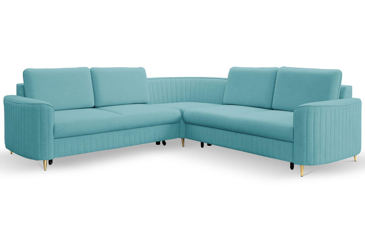 ECKSOFA LAREN, modernes Schlafsofa mit Stauraum, Plastikfüße, L-förmig, lose Rückenkissen freistehend, RECHTS 252x251x85 cm Turquoise - Türkis, Holz/Textil (252/251cm) - DomoHome