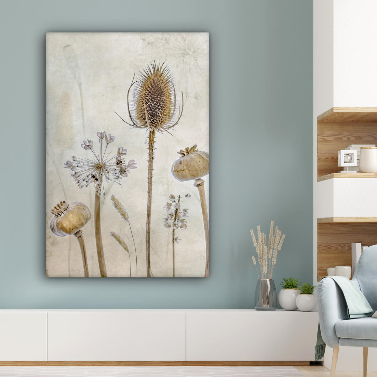 LEINWANDBILD Blumen - Aquarell - Stilleben - Braun - Vintage 80x120 cm - Beige, Textil (80/120cm) - MuchoWow