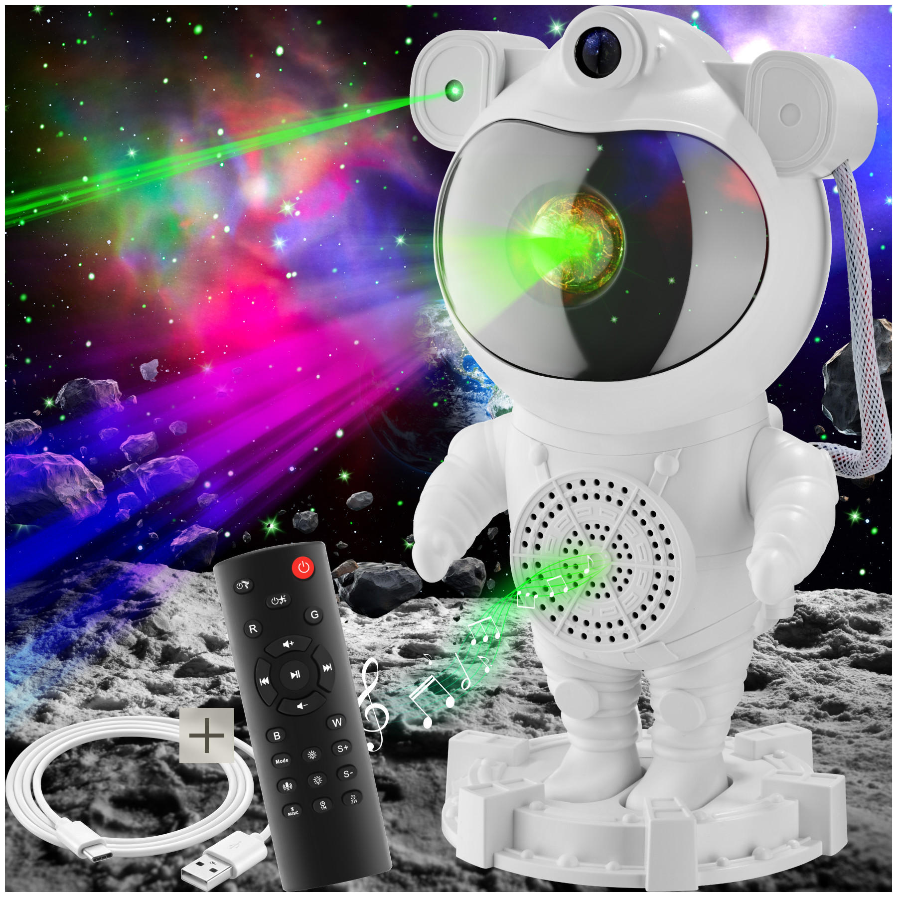 LED-STERNENHIMMEL-PROJEKTOR Astronaut,Bluetooth- und Music-Funktion mit 8 Sounds sowie Timer,weiß - Weiß, Kunststoff (11.5/12/23.5cm) - tectake