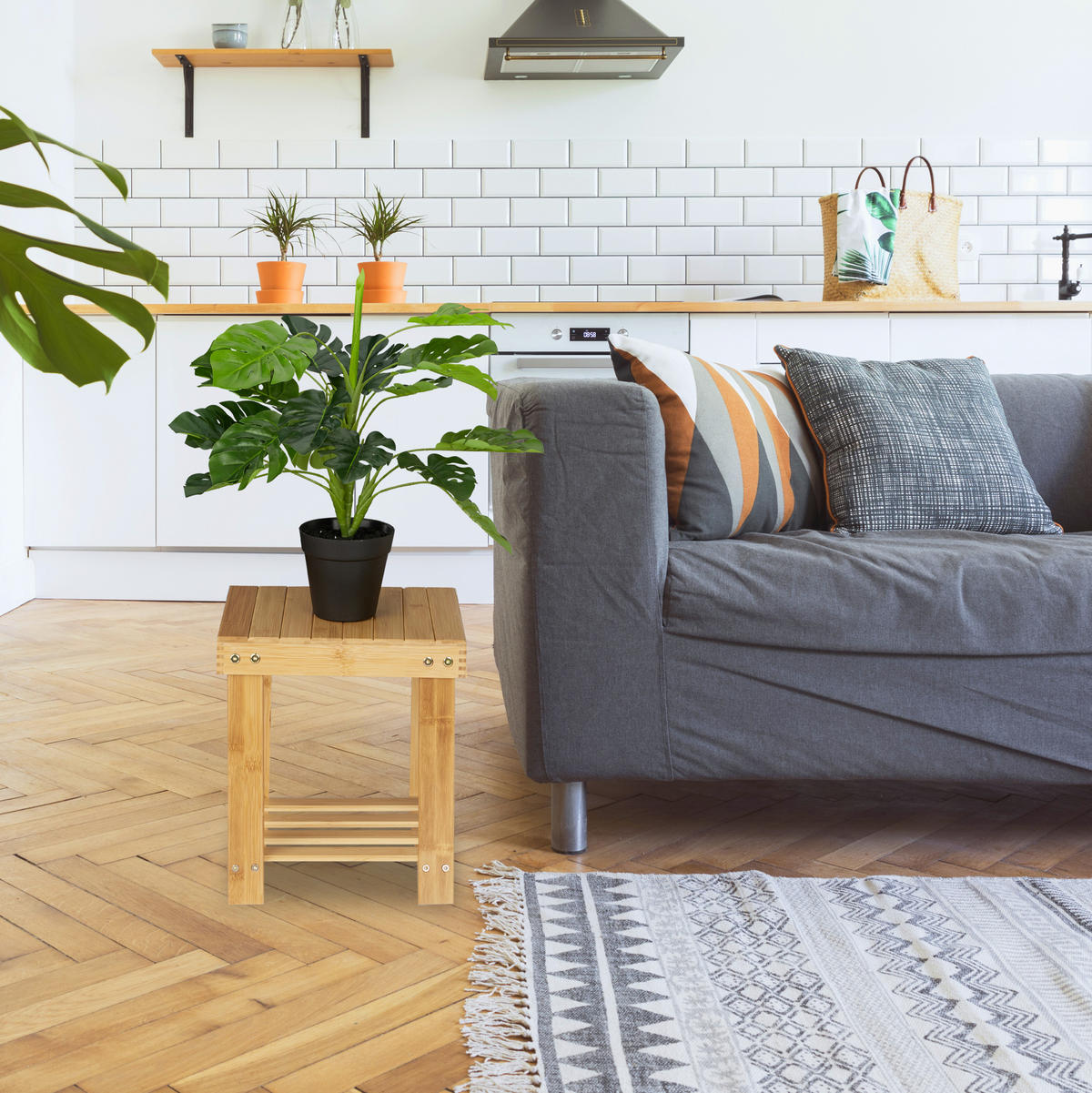 FUSSBANK - Hellbraun, Holz (25/33.5/31cm) - Relaxdays