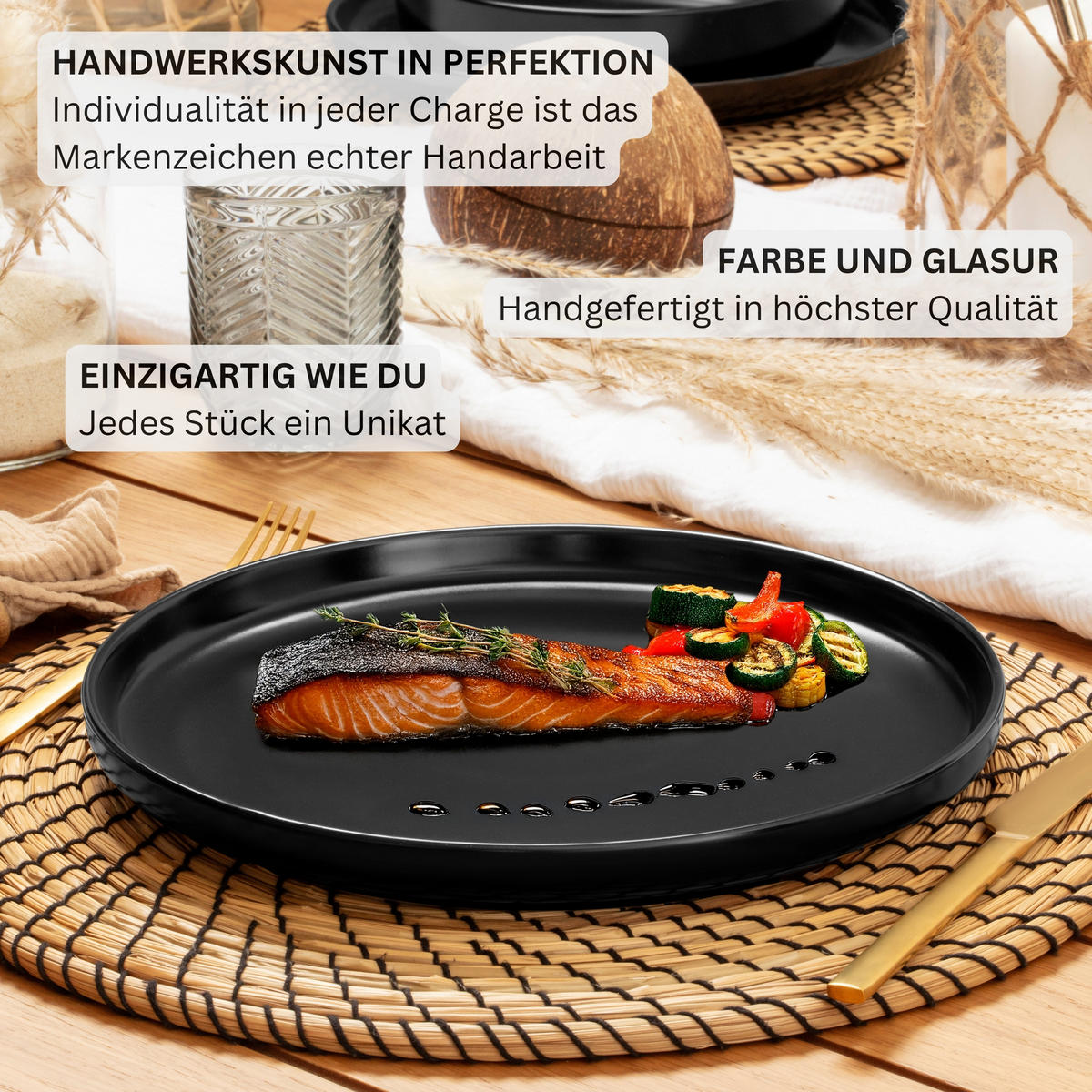 TAFELSERVICE MADEIRA - 24-teilig aus Steingut - Schwarz, Keramik (27/6/27cm) - Sänger