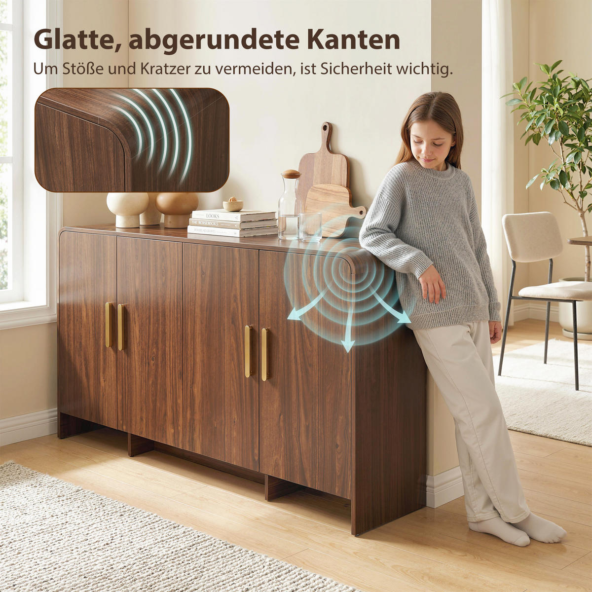 SIDEBOARD aus MDF 152/40/80 cm Walnussbraun - Walnussfarben/Alufarben, Holzwerkstoff/Metall (40/80/152cm) - HOMCOM