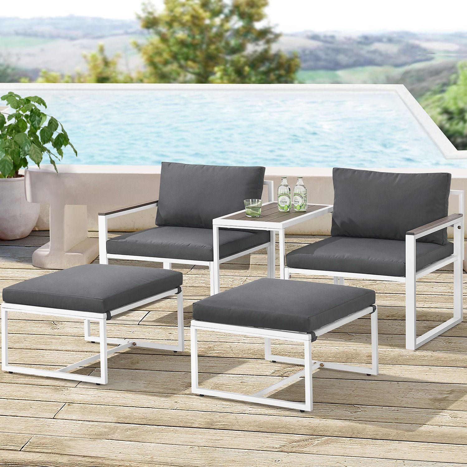 GARTENMÖBEL Bari dunkelgrau 5-tlg. - Grau, Metall - Juskys