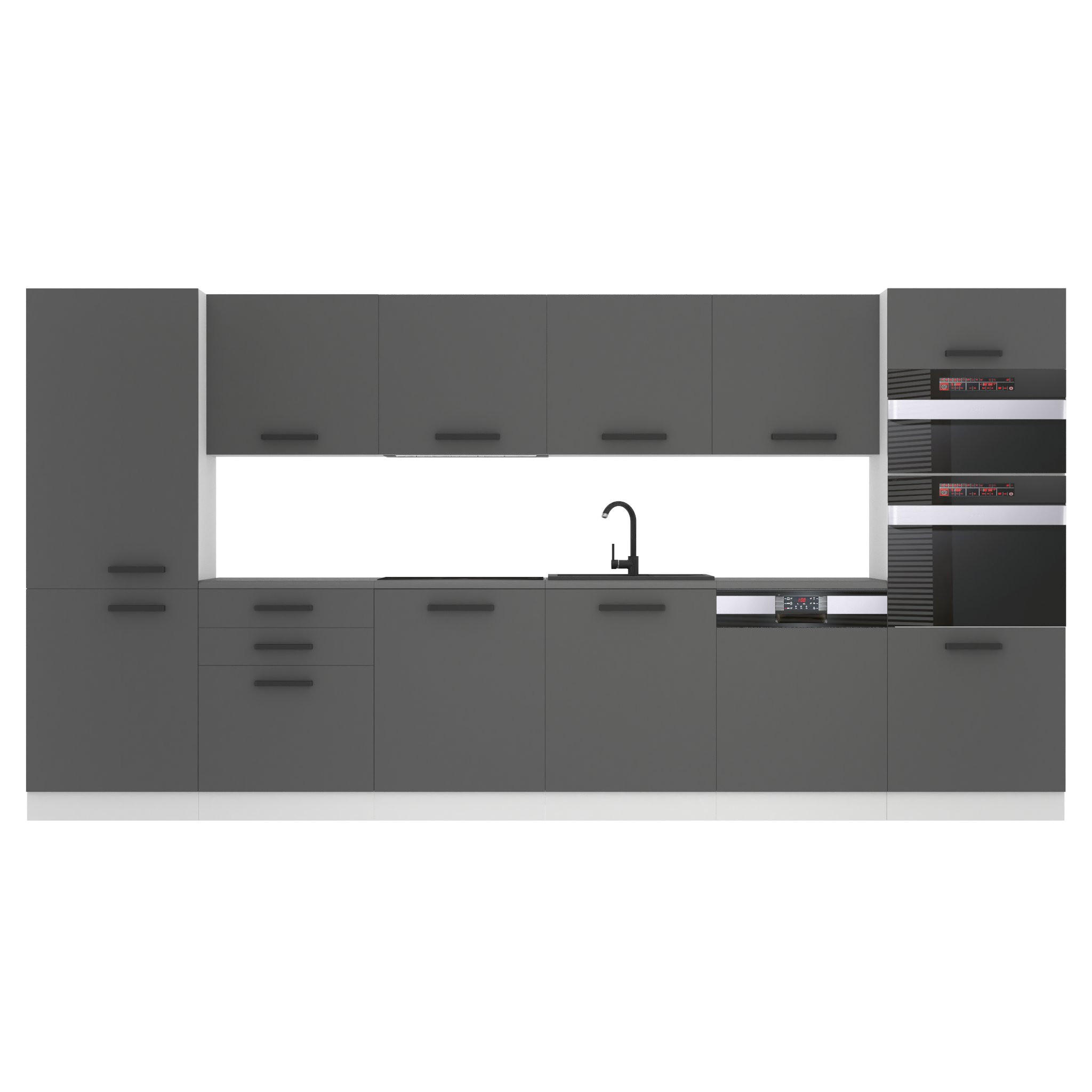 KÜCHENZEILE Naomi 360 cm, mit Arbeitsplatten, Silber matt - Dunkelgrau, Holz (360/204/60cm) - B BELINI GROUP