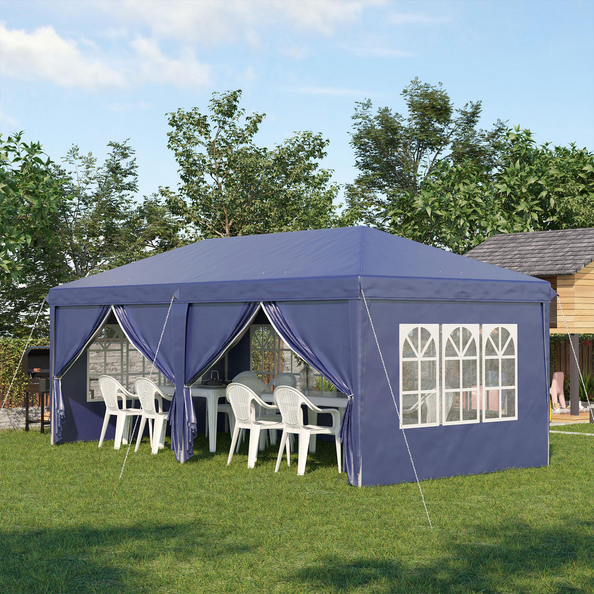 FALTPAVILLON, Khaki, Stahl, Oxford-Gewebe - Blau, Metall (295/270/585cm) - Outsunny