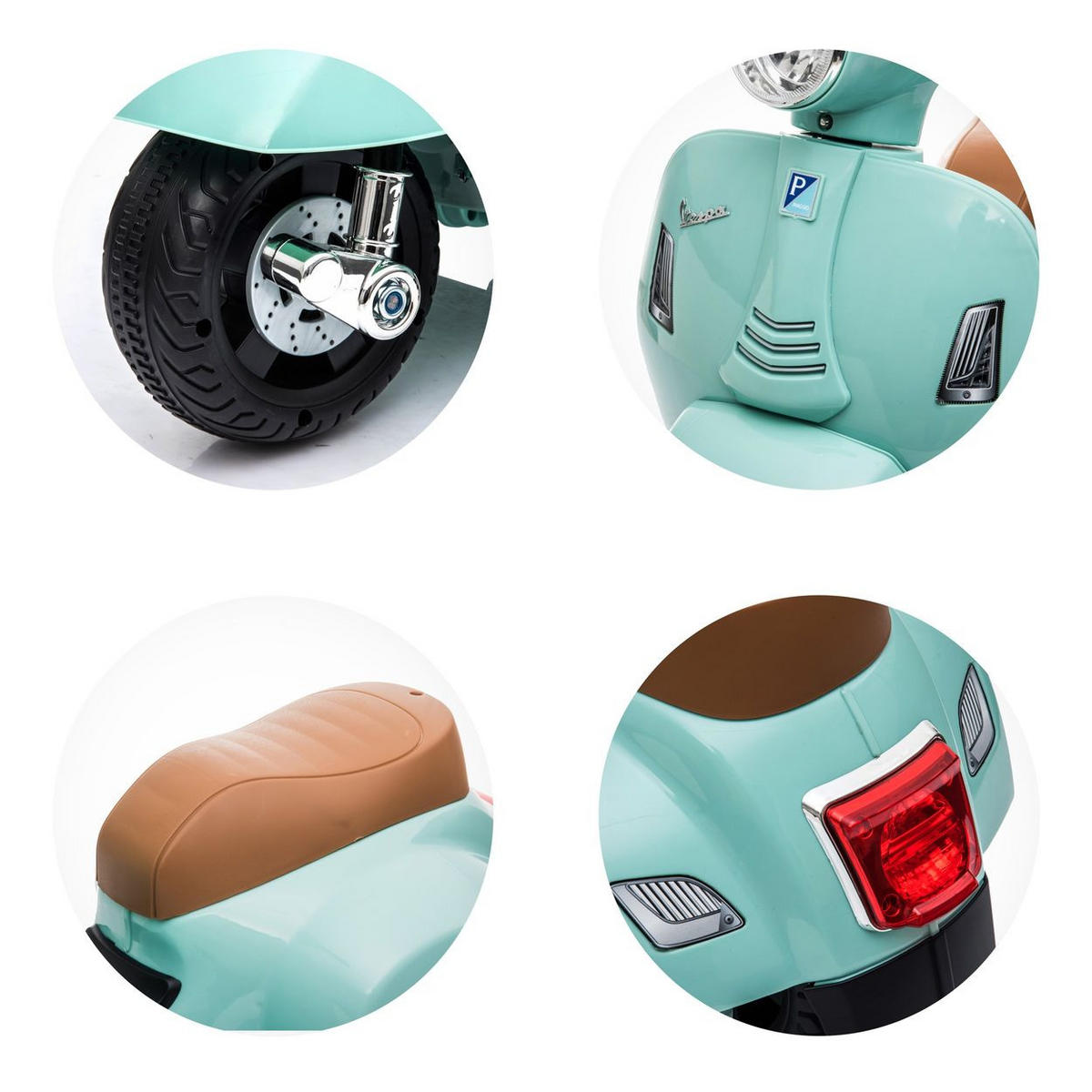 KINDER ELEKTROMOTORRAD Mini Vespa türkis Elektrofahrzeug, Stützräder, 30 W, 2,5 km/h - Türkis, Kunststoff (66.5/38/52cm) - Chipolino