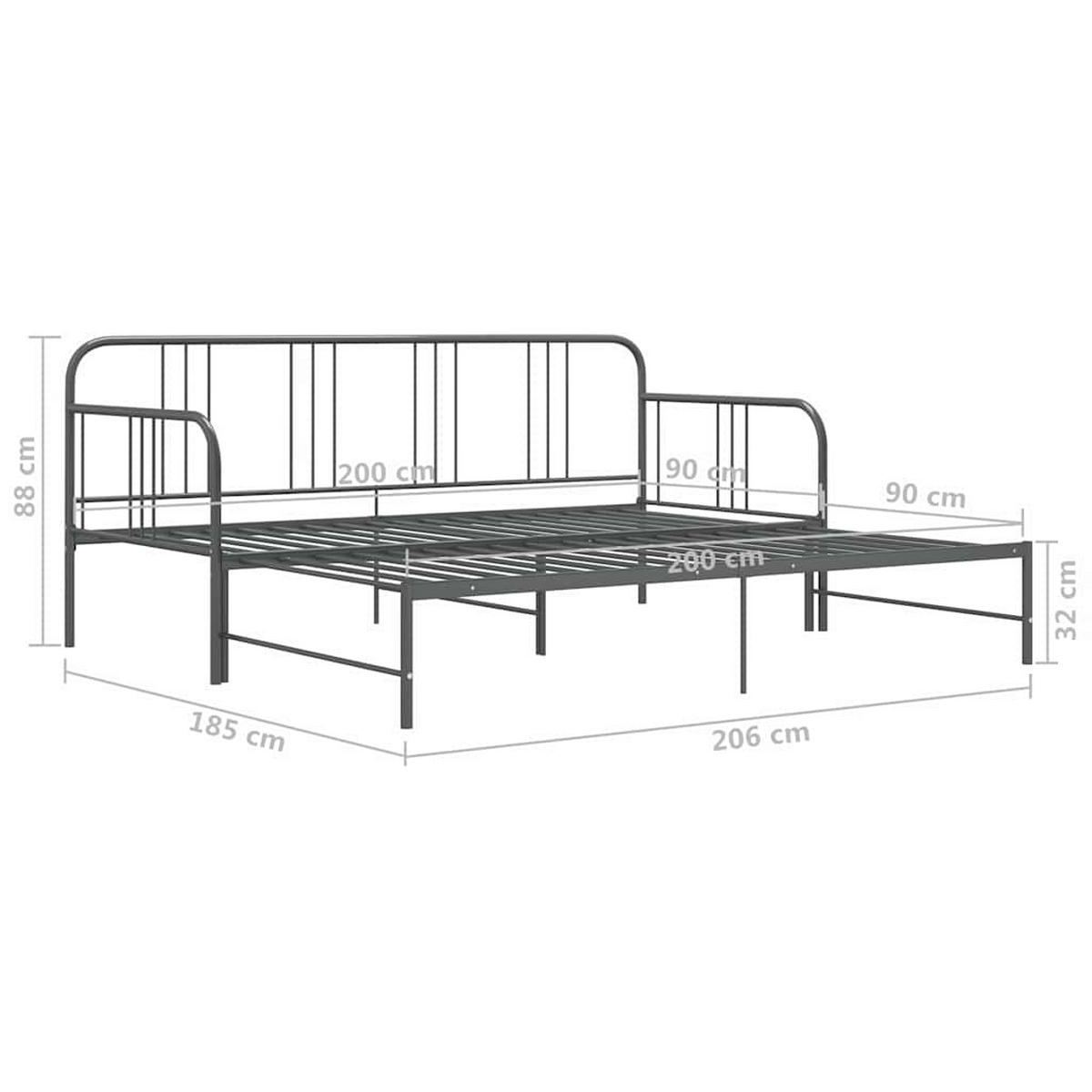 AUSZIEHSOFA Bettgestell Grau Metall 90/200 Cm - Grau, Textil (90/200cm) - vidaXL