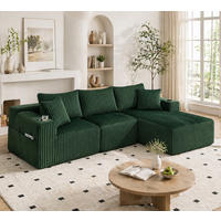 ECKSOFA 257/90-160/62 cm smaragdgrün aus Cord mit Cupholdern - Smaragdgrün, Textil (160/257cm) - OKWISH