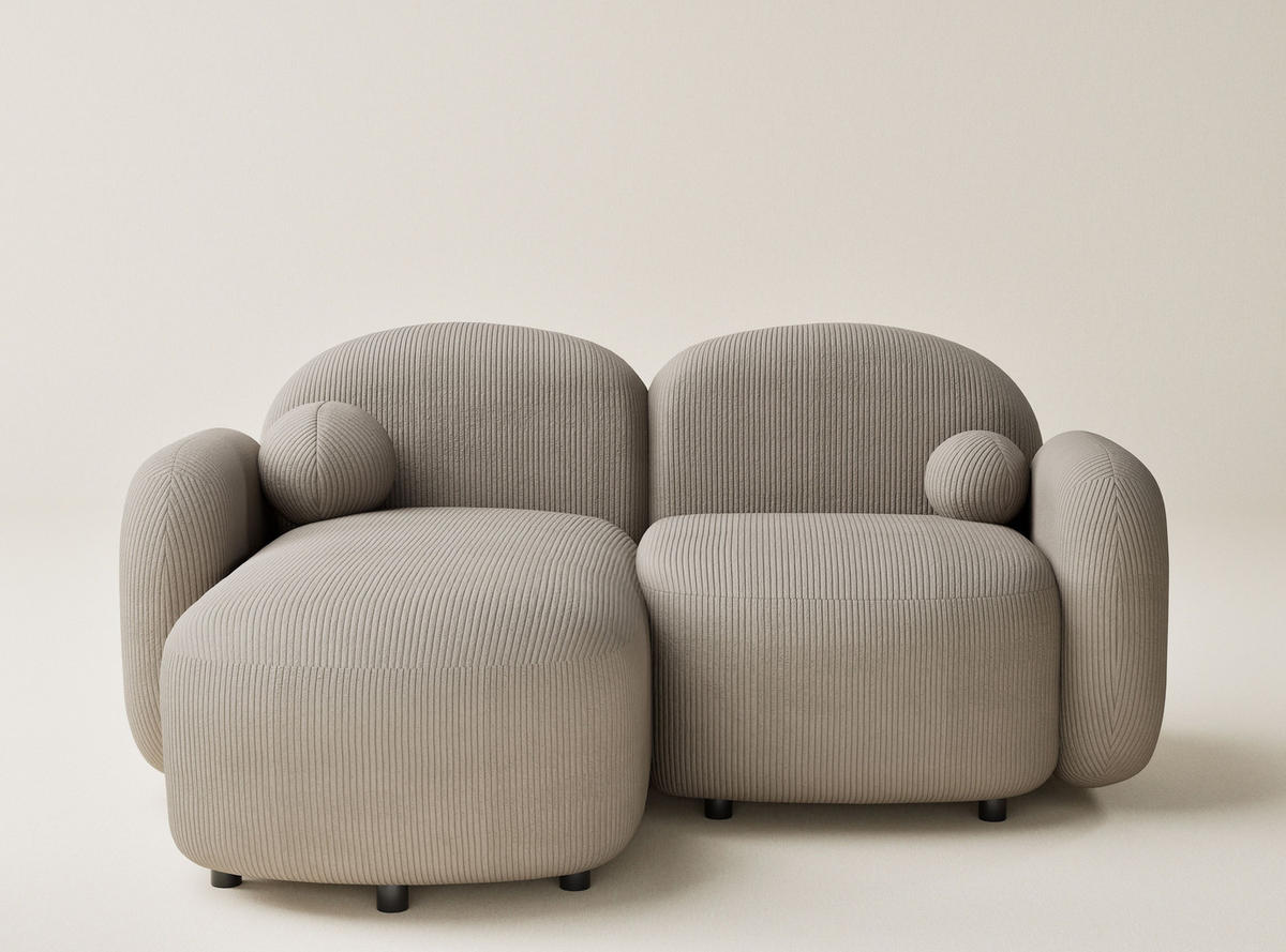 ECKSOFA Bahama Beige Samtstoff - Links Seite - Beige/Schwarz, Holz/Holzwerkstoff (146/190cm) - Maison de Reve