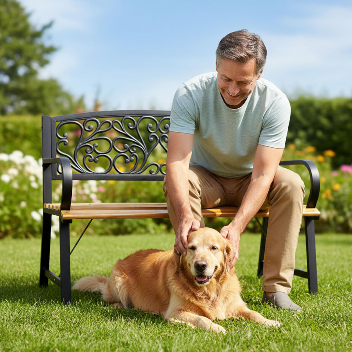 GARTENBANK NERINA Schwarz 118 x 87 x 51,5 cm - Schwarz/Braun, Holz/Metall (118/87/51.5cm) - Akord