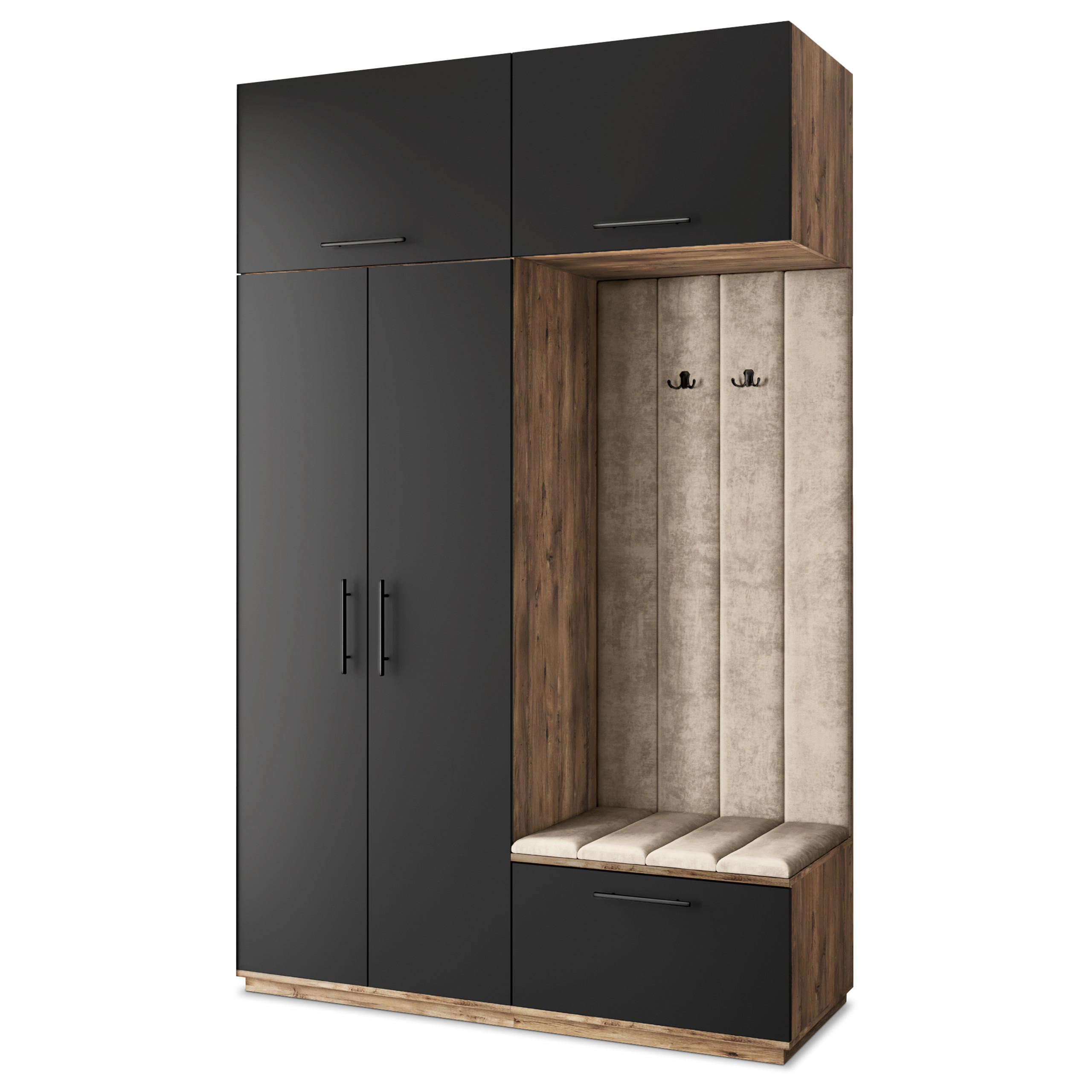 Masseno Garderobenschrank Eiche, Schwarz, Beige 150x240x60 cm
