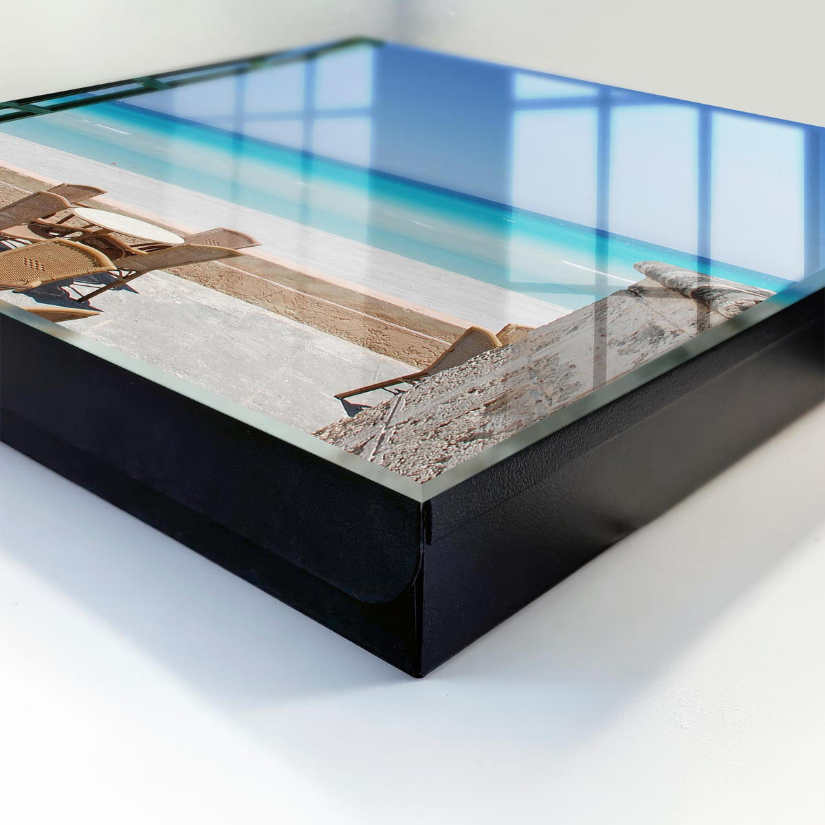 SCHLÜSSELBOX Schwarz 30x30 cm- Türöffnung nach rechts - Erholung am Meer - Blau, Metall (30/30/5cm) - TULUP