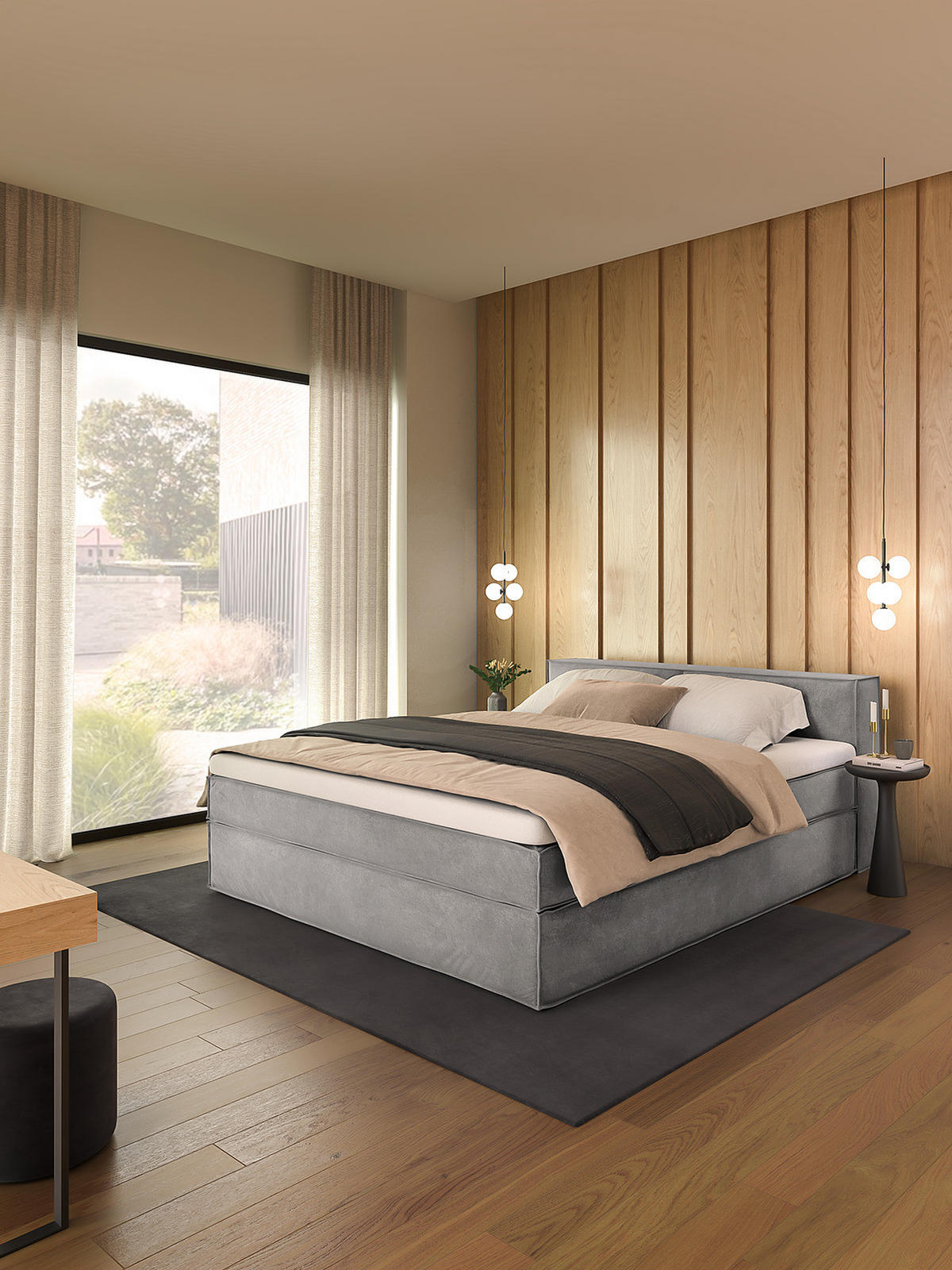 BOXSPRINGBETT mit Kopfteil - Premium - Hellgrau, Textil (180/200cm) - home24