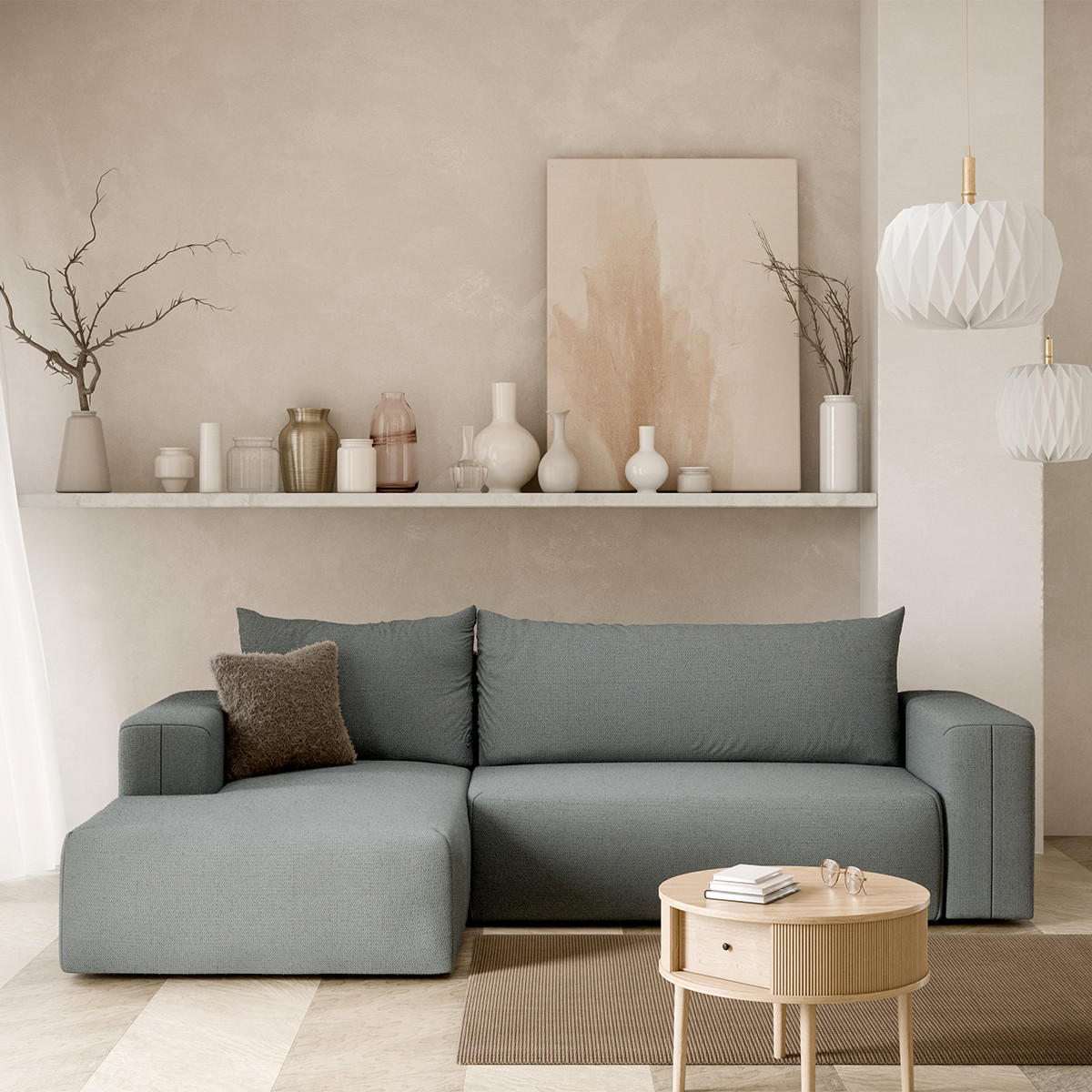 ECKSOFA Bliss 3 Sitzplätze Grau - Grau, Holz (268/163cm) - Petits-meubles