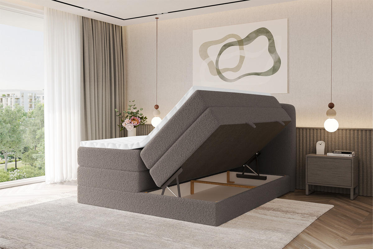 BOXSPRINGBETT mit Matratze H3/H4 - NINA KING - 160x200 cm Braun - Braun, Holzwerkstoff (160/200cm) - ALTDECOR