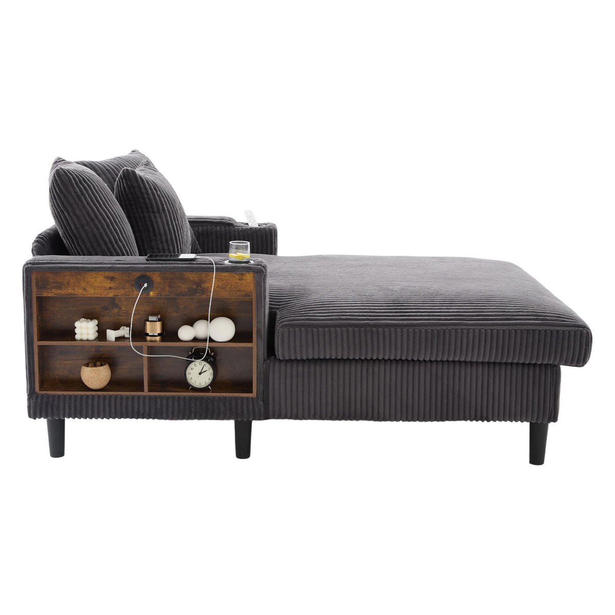 SCHLAFSOFA DE-33807 LED-Beleuchtung und USB Dunkelgrau - Dunkelgrau, Metall (129/70/170cm) - ComfortXL