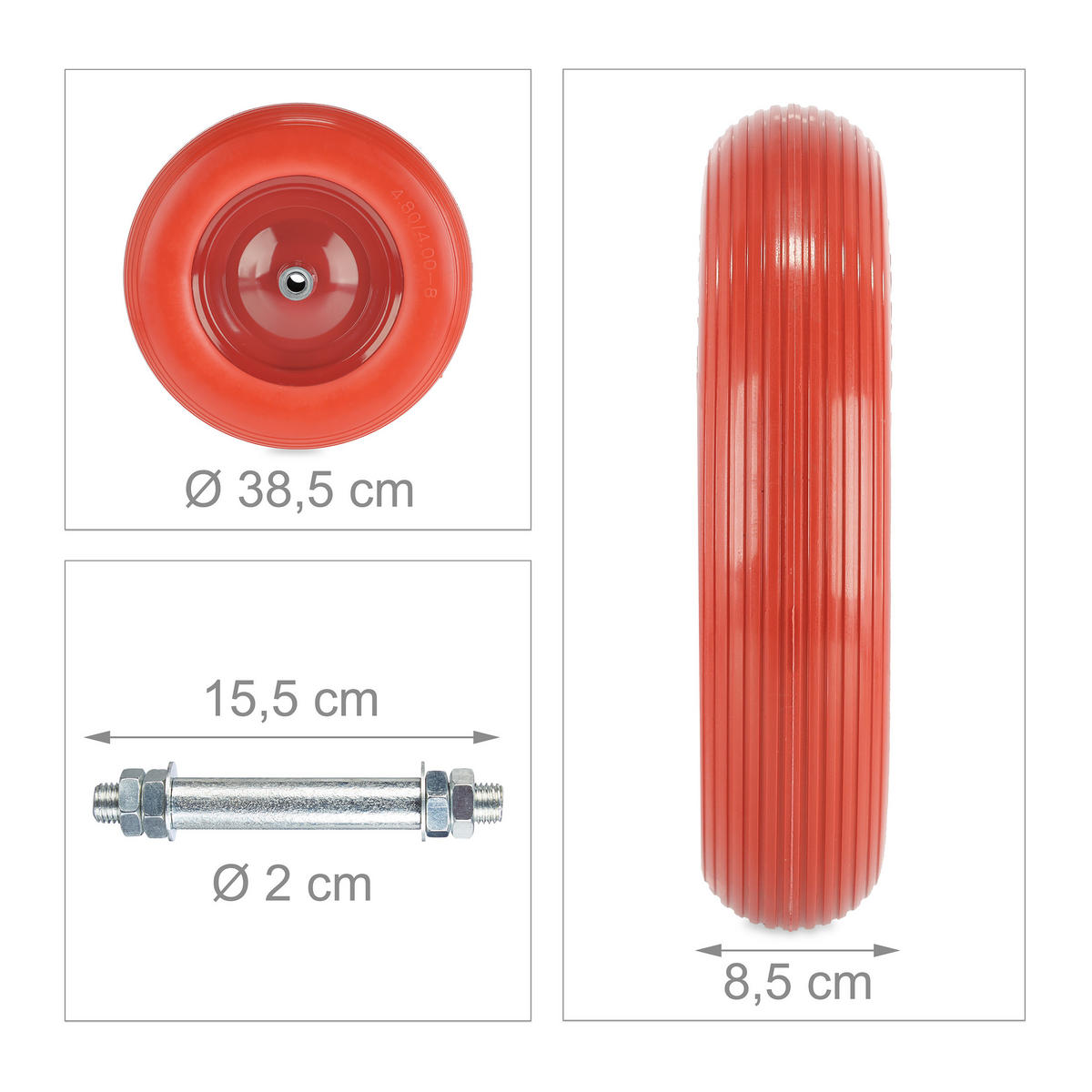 SCHUBKARRENRAD - Rot, Kunststoff/Metall (38.5/8.5/38.5cm) - Relaxdays