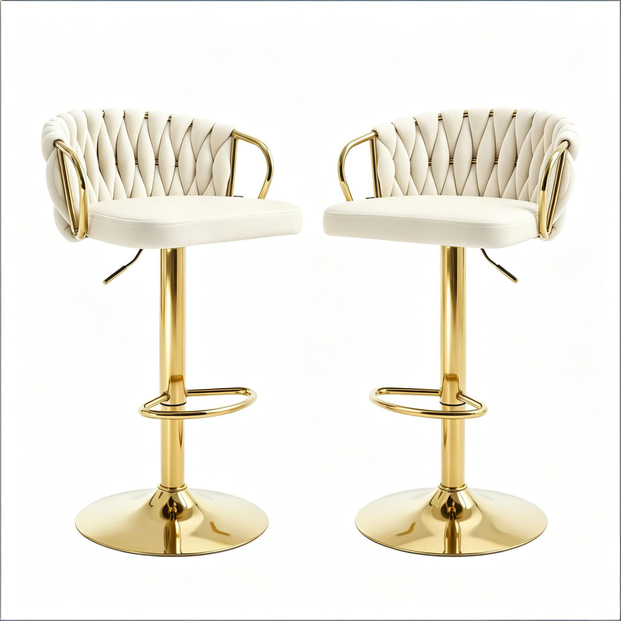 BARHOCKER DE-36090 2er Set drehbar höhenverstellbar mit Samtbezug Cremeweiß - Creme, Metall (49.5/98/50.5cm) - ComfortXL