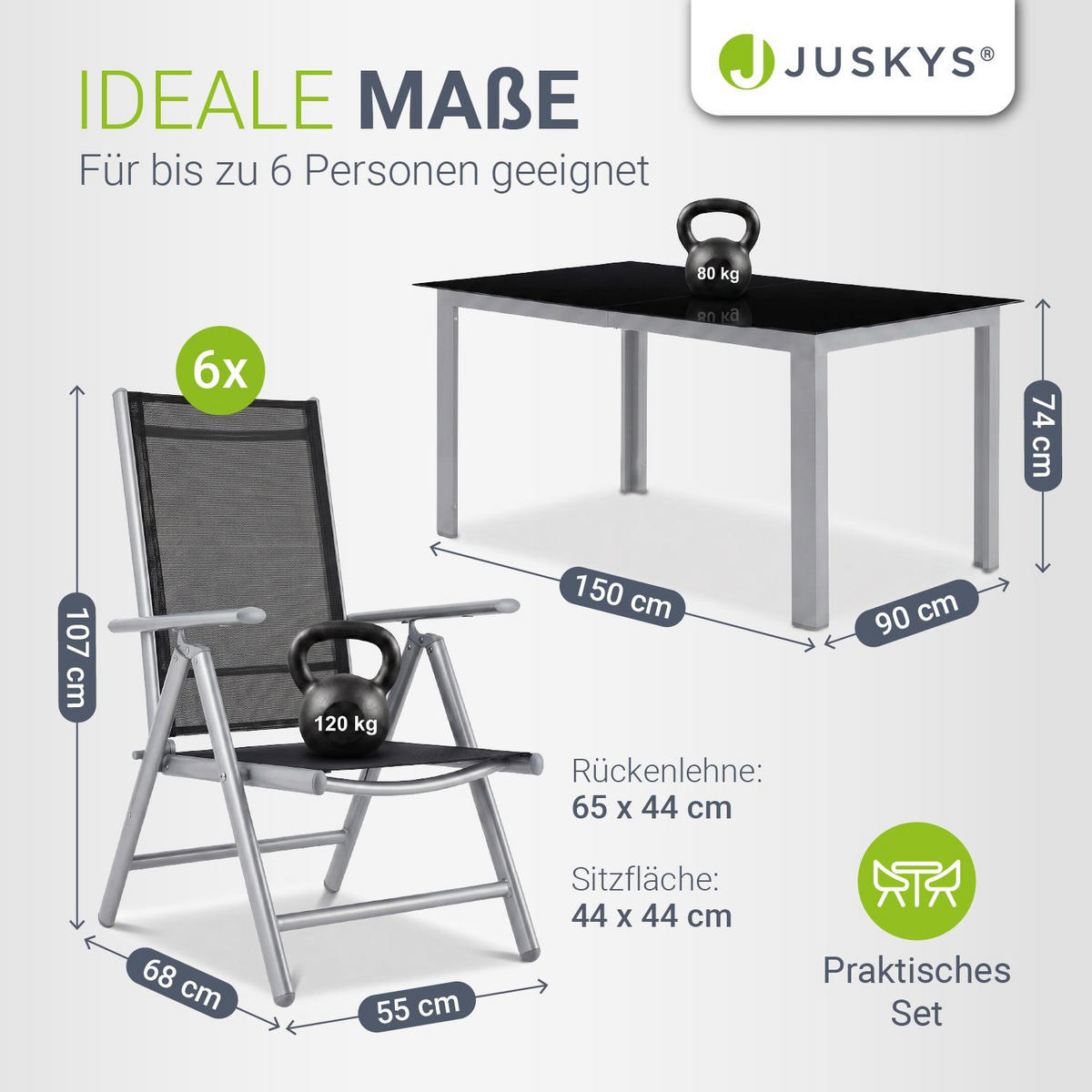 GARTENGARNITUR Milano 7-tlg. - Silberfarben, Metall - Juskys