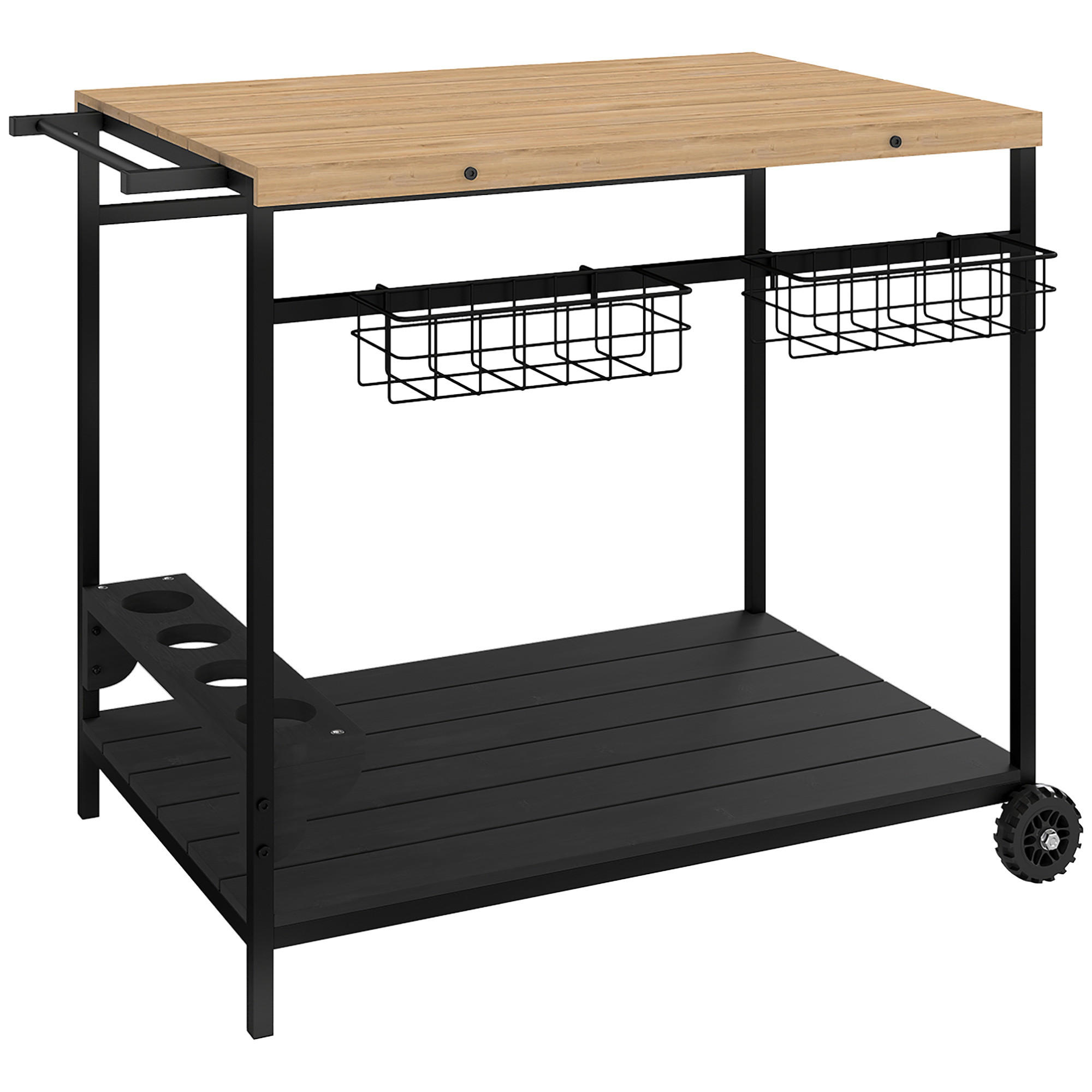 GARTENROLLWAGEN mit 2 Ebenen, mit Aufbewahrungskorb, mit Griff, Tanne, Natur - Fichtefarben, Holz/Metall (65/81/97.5cm) - Outsunny