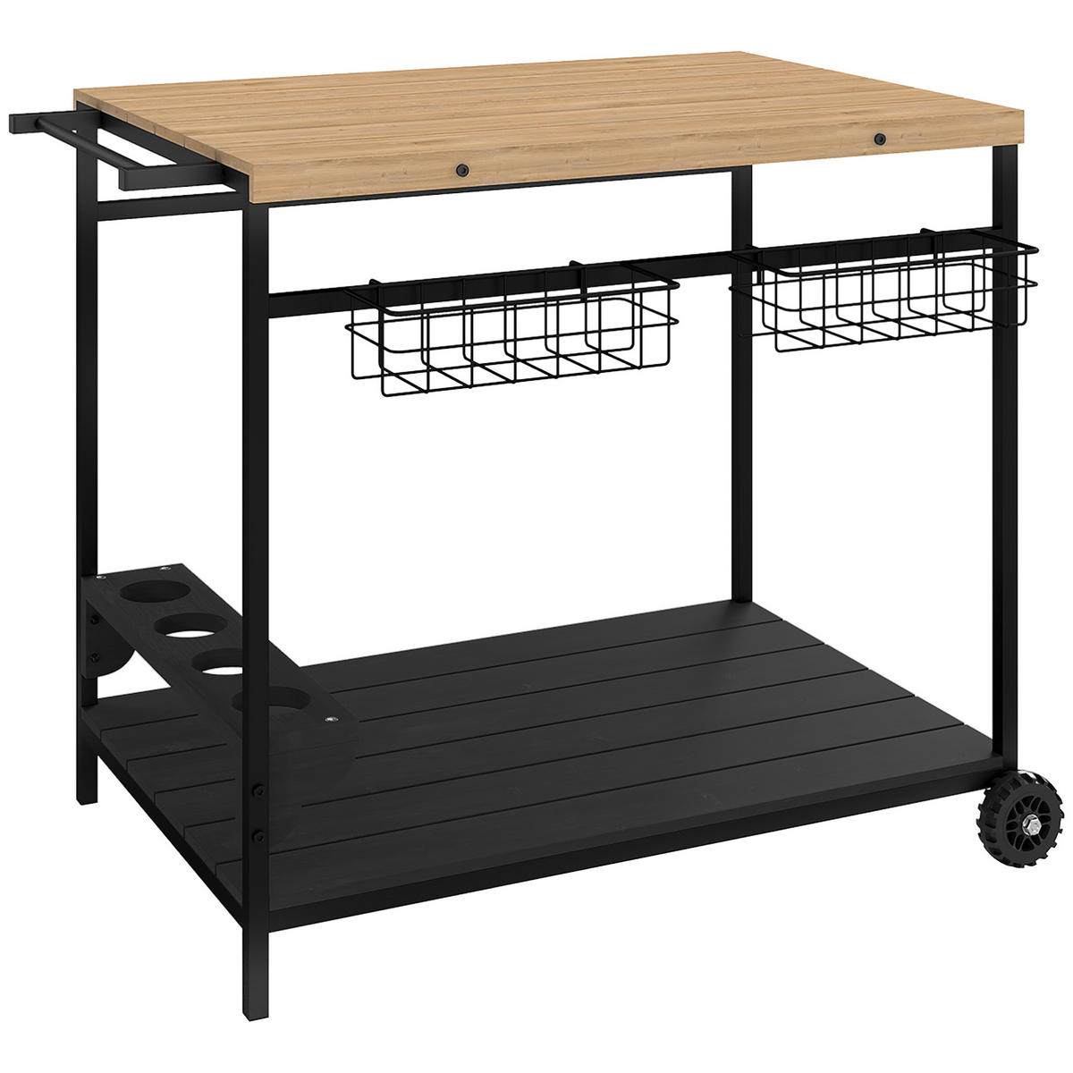 GARTENROLLWAGEN mit 2 Ebenen, mit Aufbewahrungskorb, mit Griff, Tanne, Natur - Fichtefarben, Holz/Metall (65/81/97.5cm) - Outsunny