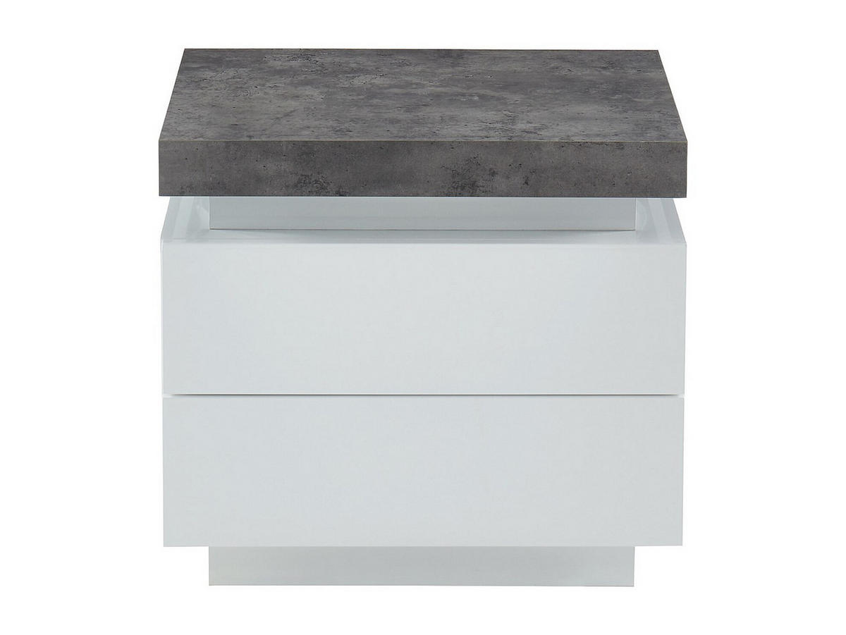 NACHTTISCH mit 2 Schubladen & LEDs - MDF lackiert - Weiß & Beton-Optik - HALO II - Grau, Holz (40/50/55cm) - Vente-Unique