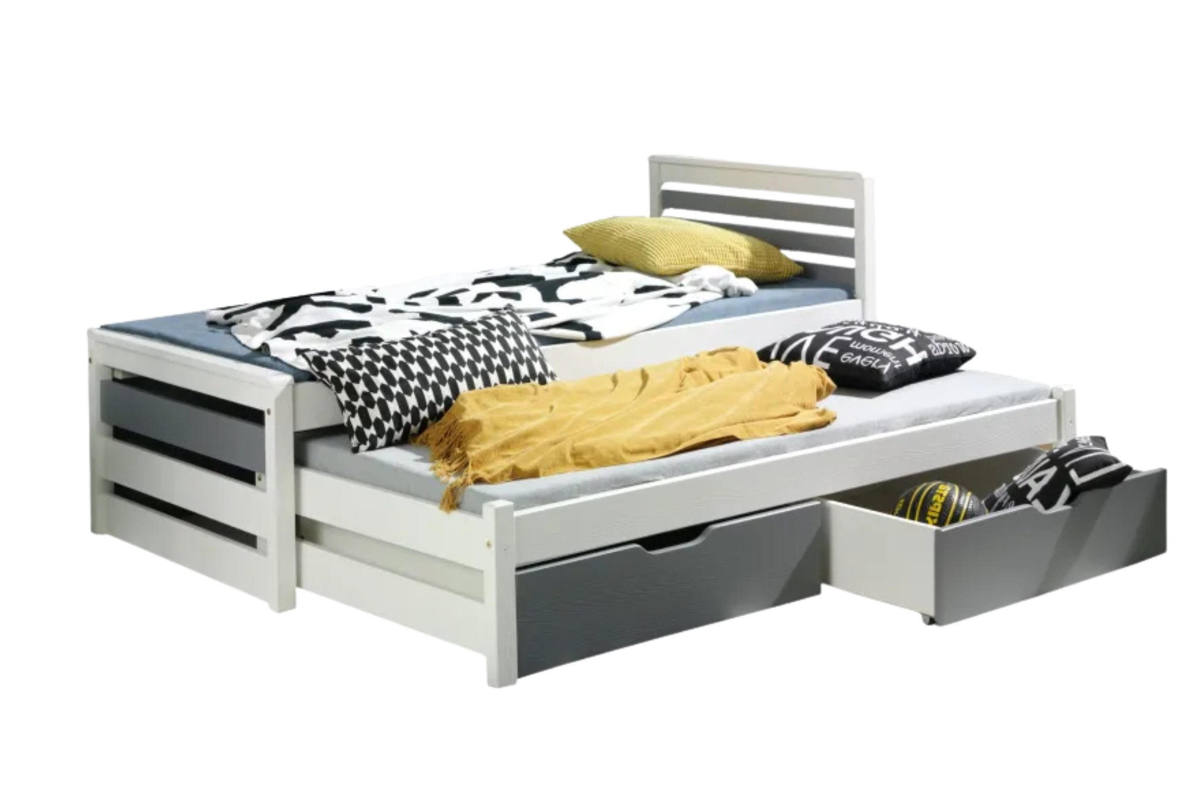 JUGENDBETT CATRIN 90/200 cm in Weiß + Grau - Weiß/Grau, Holz/Holzwerkstoff (90/200cm) - Deine Möbel 24