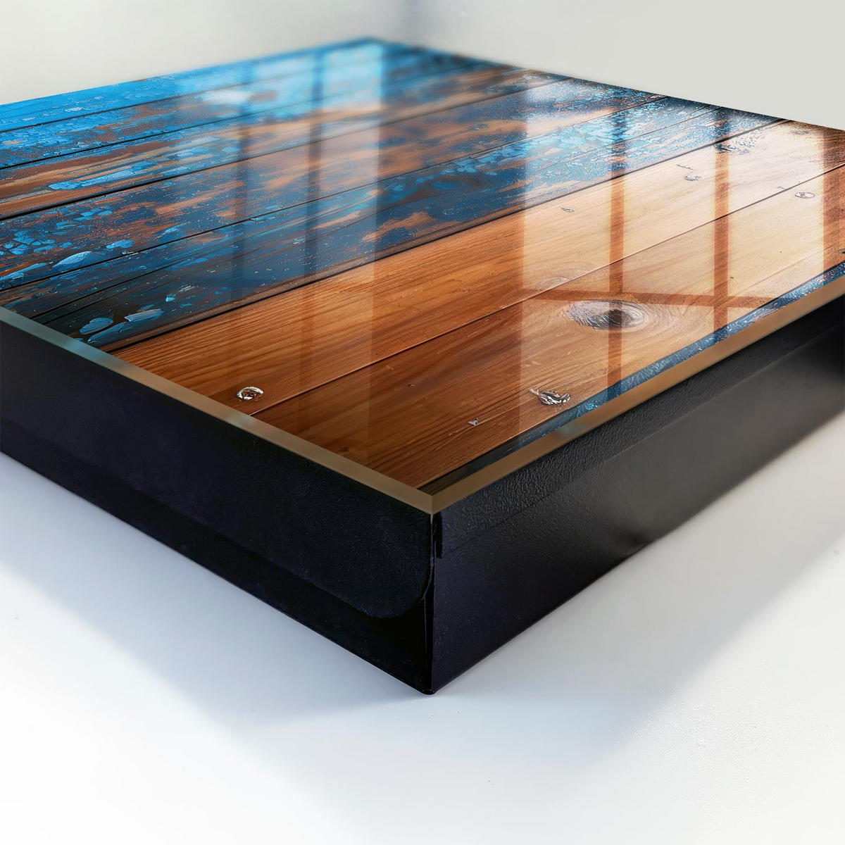 SCHLÜSSELBOX Schwarz 30x30 cm- Türöffnung nach rechts - Holzstruktur - Blau, Metall (30/30/5cm) - TULUP