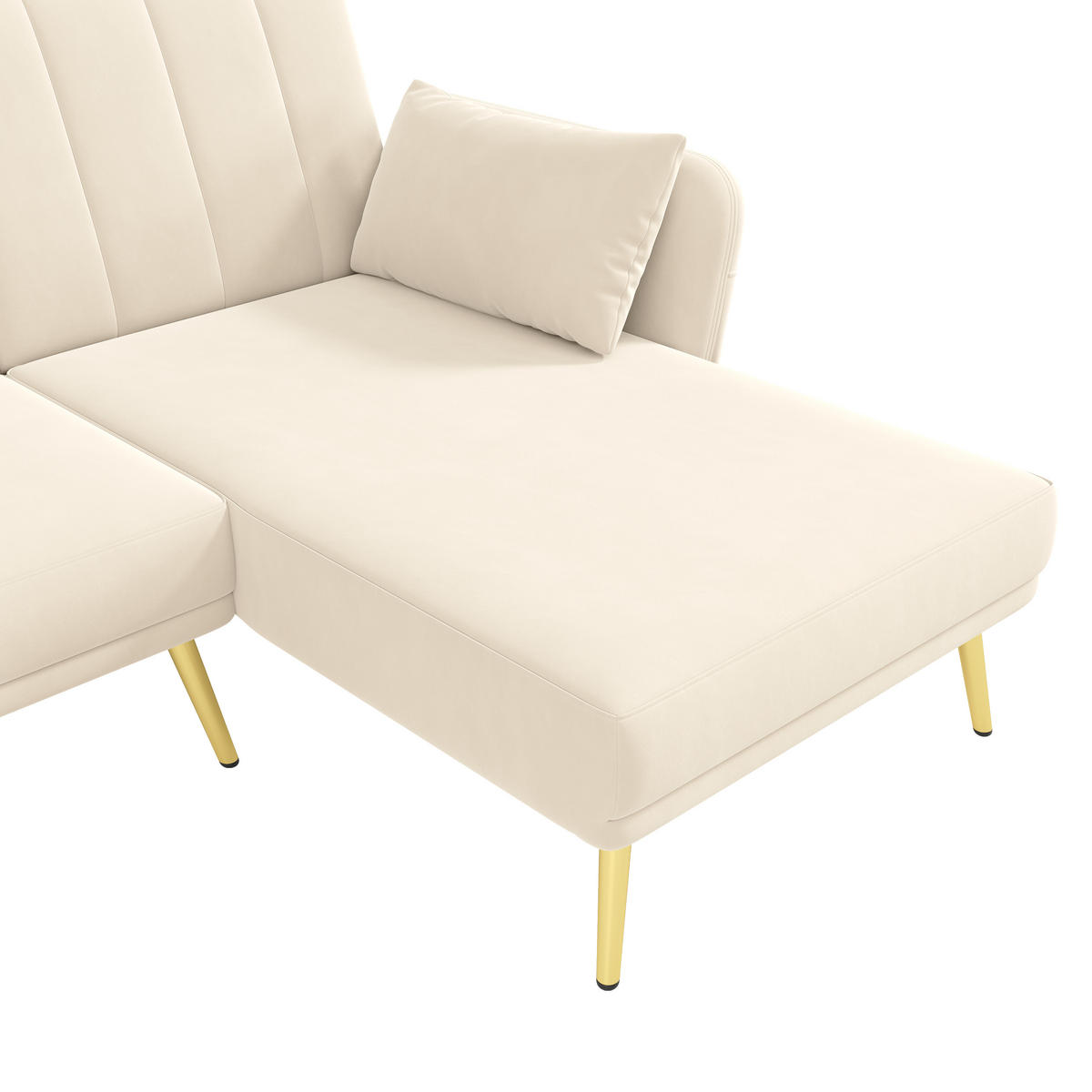 ECKSCHLAFSOFA Samt Beige mit Verstellbarer Rückenlehne, Kissen und Aufbewahrungstaschen - Beige, Holzwerkstoff/Textil (191.5/157cm) - WISHDOR