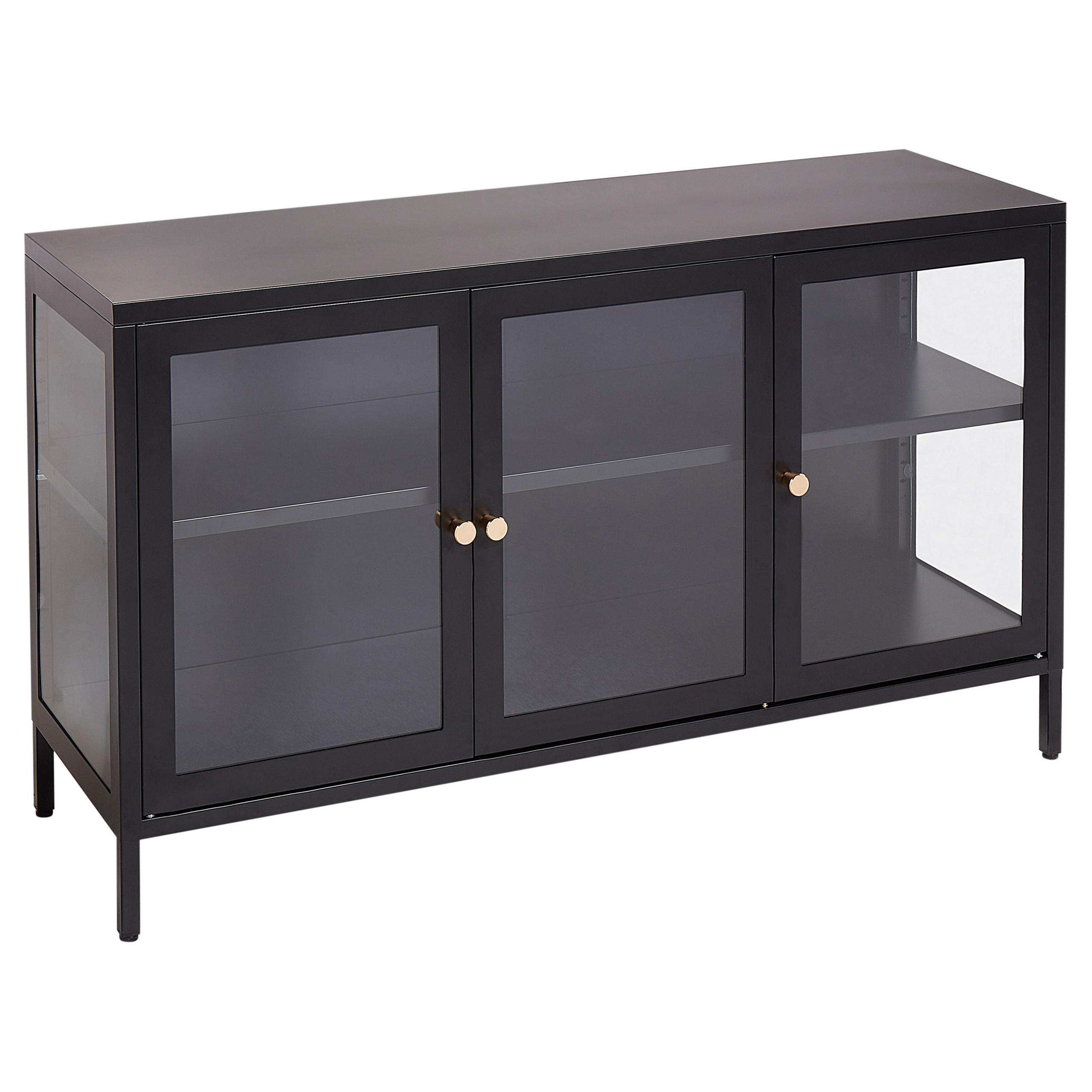 SIDEBOARD mit Glastüren Metall 115 cm Schwarz Newport - Schwarz, Metall (115/65/35cm) - Beliani