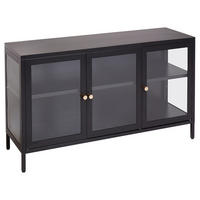 SIDEBOARD mit Glastüren Metall 115 cm Schwarz Newport - Schwarz, Metall (115/65/35cm) - Beliani