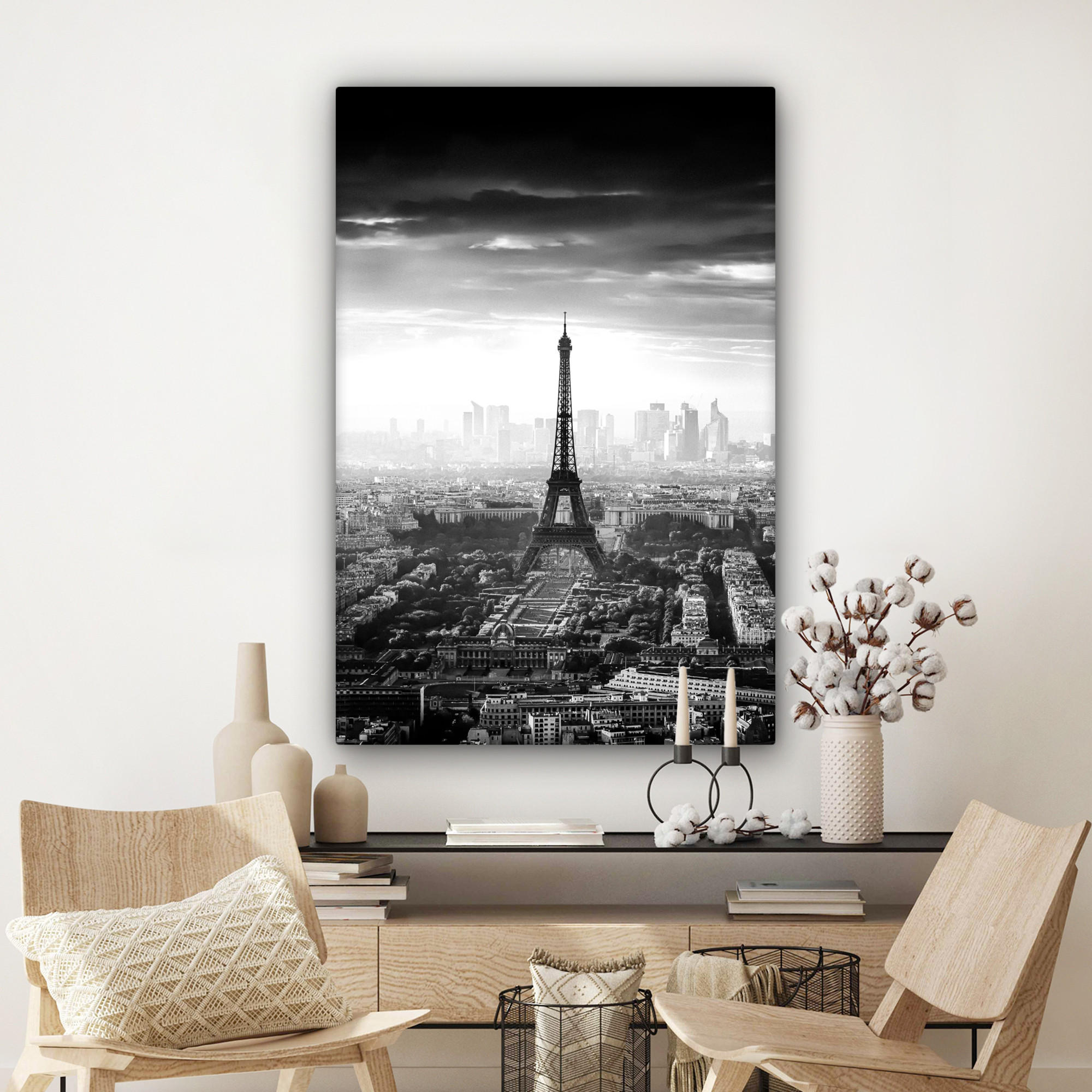 LEINWANDBILD Paris - Skyline - Eiffelturm - Stadt - Wolken 80x120 cm - Dunkelgrau, Textil (80/120cm) - MuchoWow