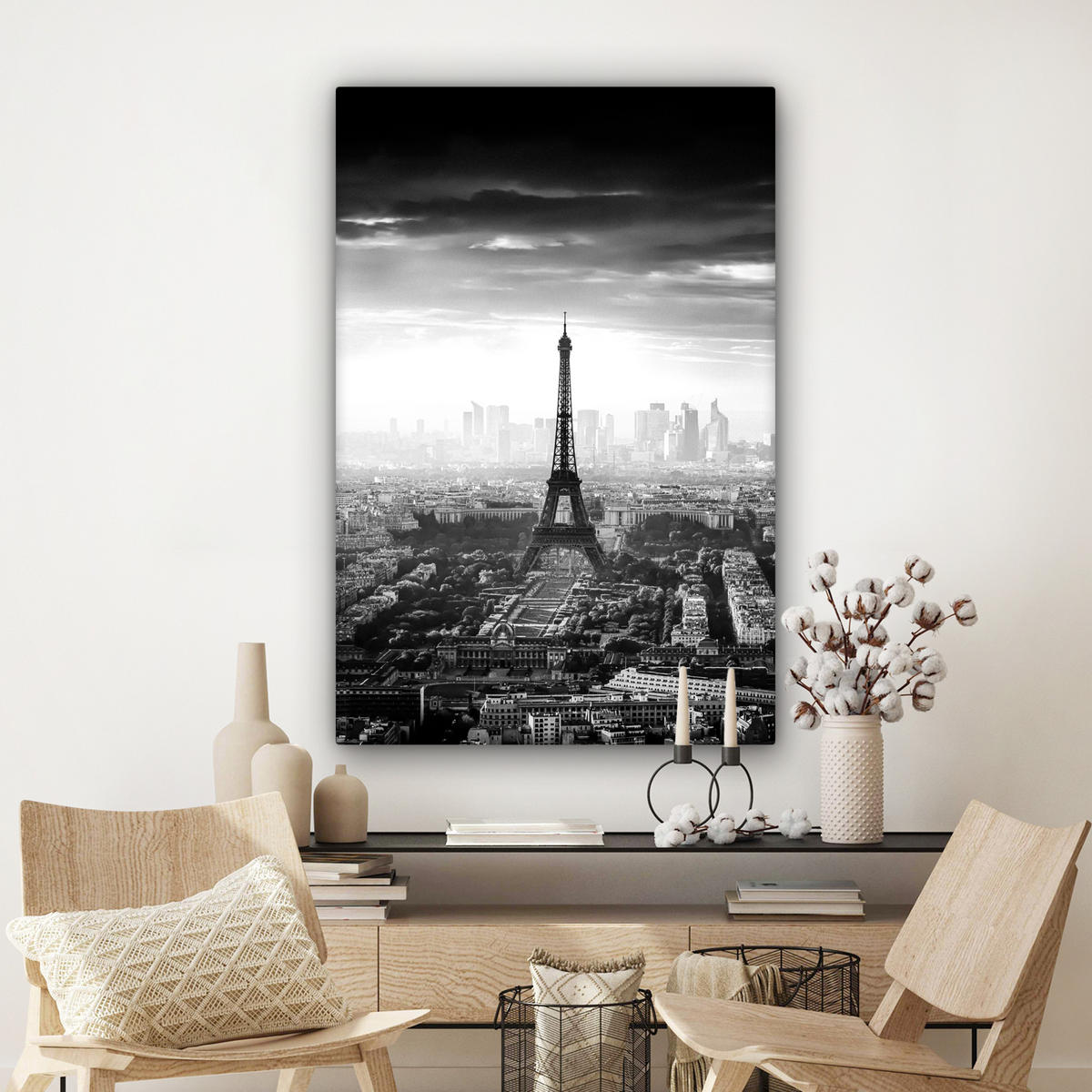 LEINWANDBILD Paris - Skyline - Eiffelturm - Stadt - Wolken 90x140 cm - Dunkelgrau, Textil (90/140cm) - MuchoWow