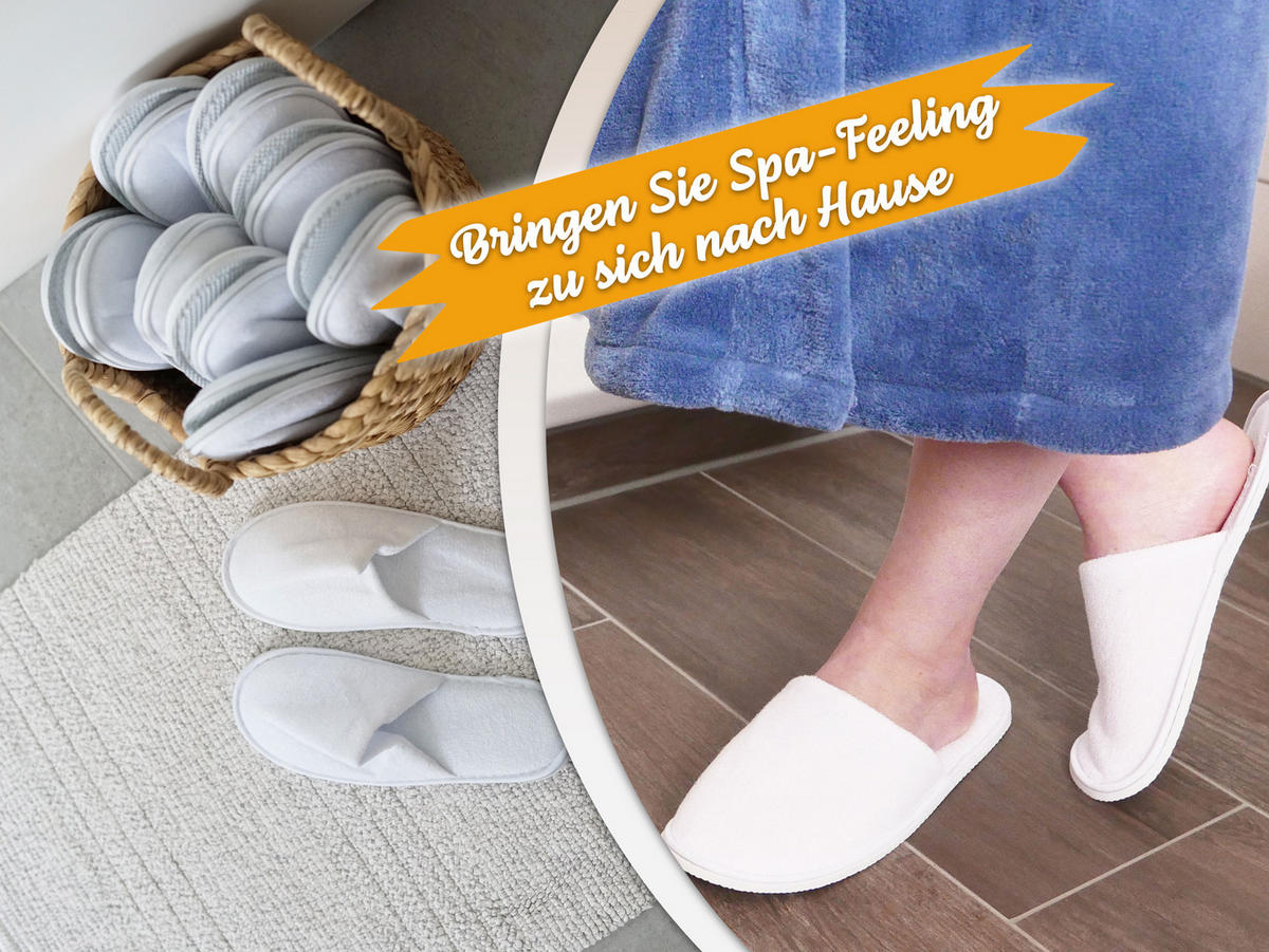 FROTTIERSLIPPER, 10er-Set, Universalgröße, 100% Polyester, Weiß - Weiß, Textil (5/1/29cm) - Zollner