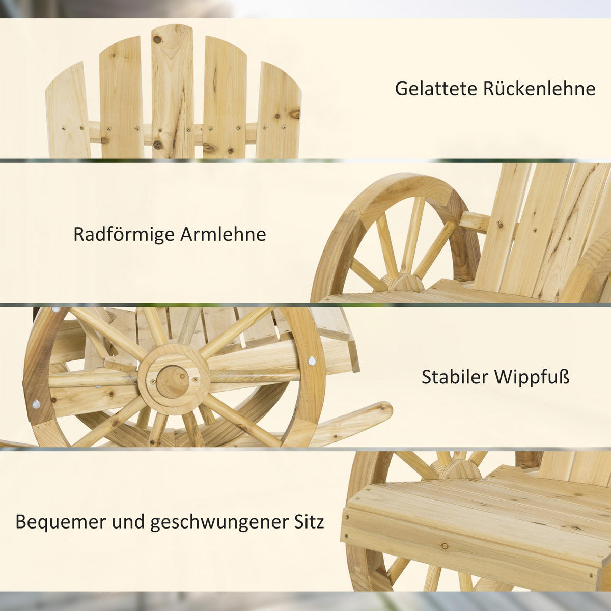 SCHAUKELSTUHL, Schwingsessel, Gartenstuhl mit Rollen-Design, Massivholz, Naturholz - Fichtefarben, Holz (88/92/68cm) - Outsunny