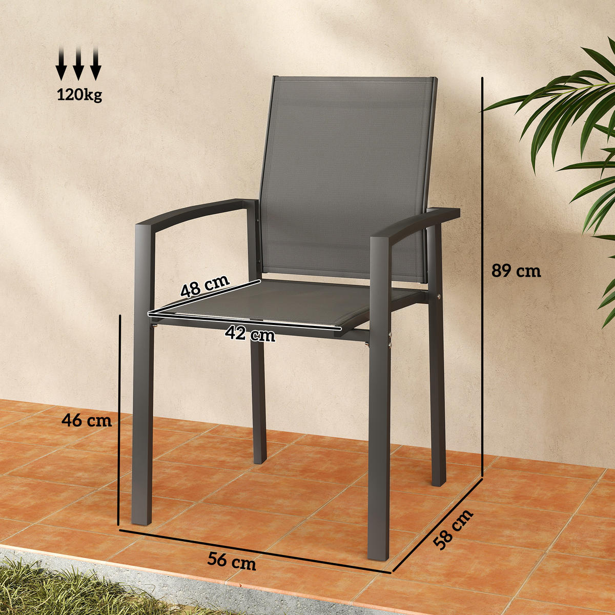 GARTENSTUHL Grau 2 Stück - Grau, Metall (56/89/58cm) - GiPP