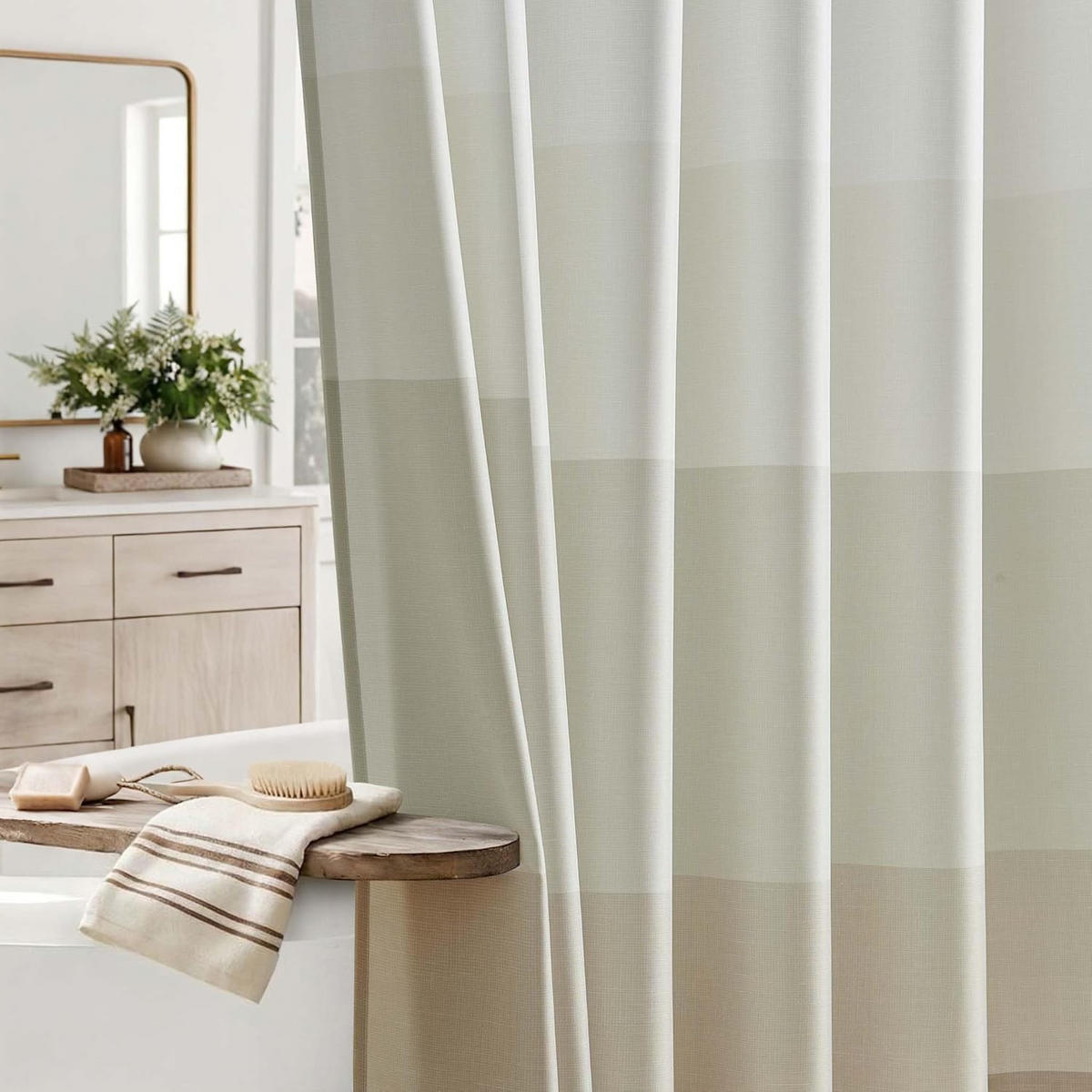 DUSCHVORHANG 180x180 cm mit 12 Haken - Beige, Textil (180/180cm)