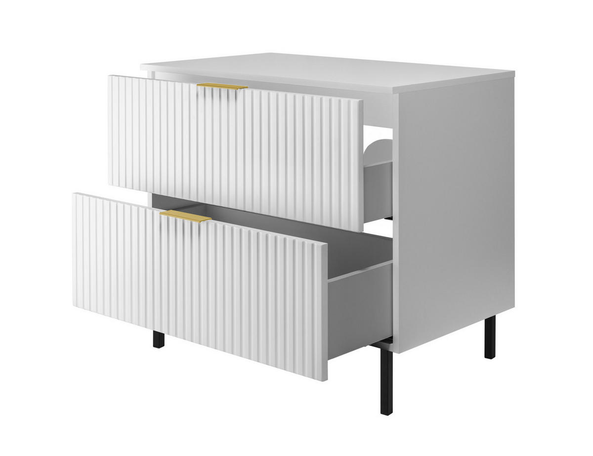 WASCHBECKUNTERSCHRANK, Weiß 80 x 77 x 46 cm, goldener Griff, schwarze Beine + Arbeitsplatte - Goldfarben/Weiß, Holzwerkstoff (80/77/46cm) - 3XE LIVING
