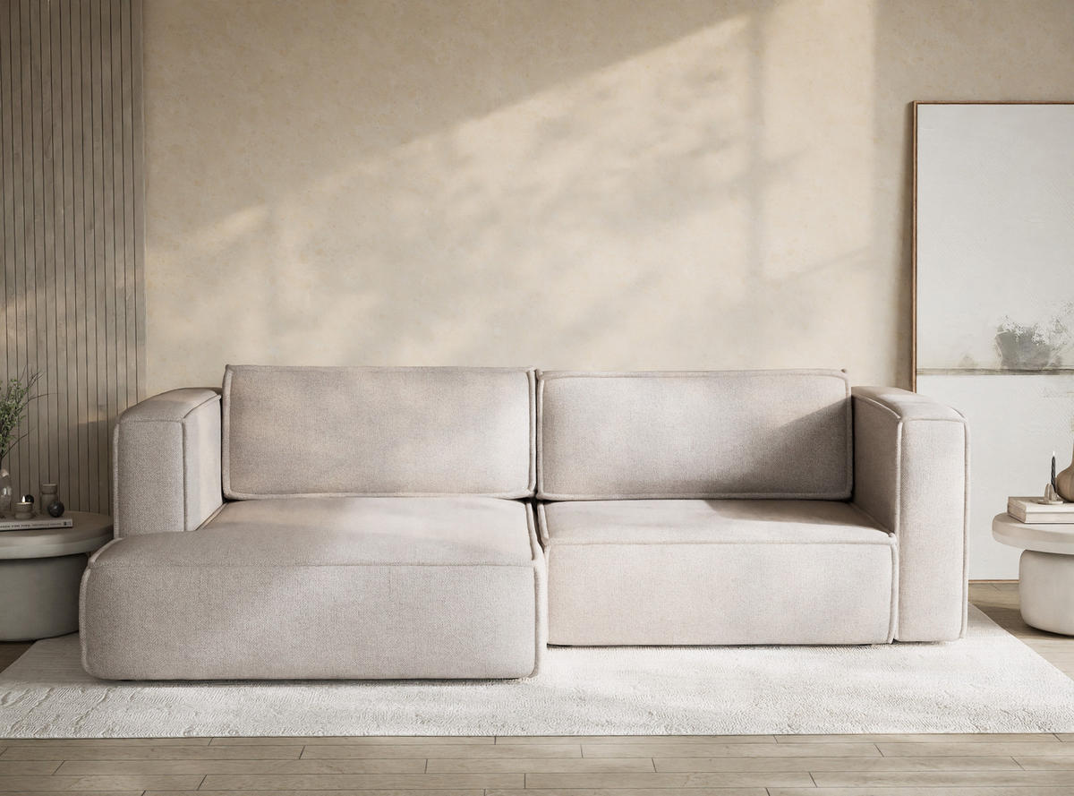 ECKSOFA MIT SCHLAFFUNKTION Velto Hellbeige Webstoff - Beige/Schwarz, Holz/Holzwerkstoff (152/250cm) - Maison de Reve