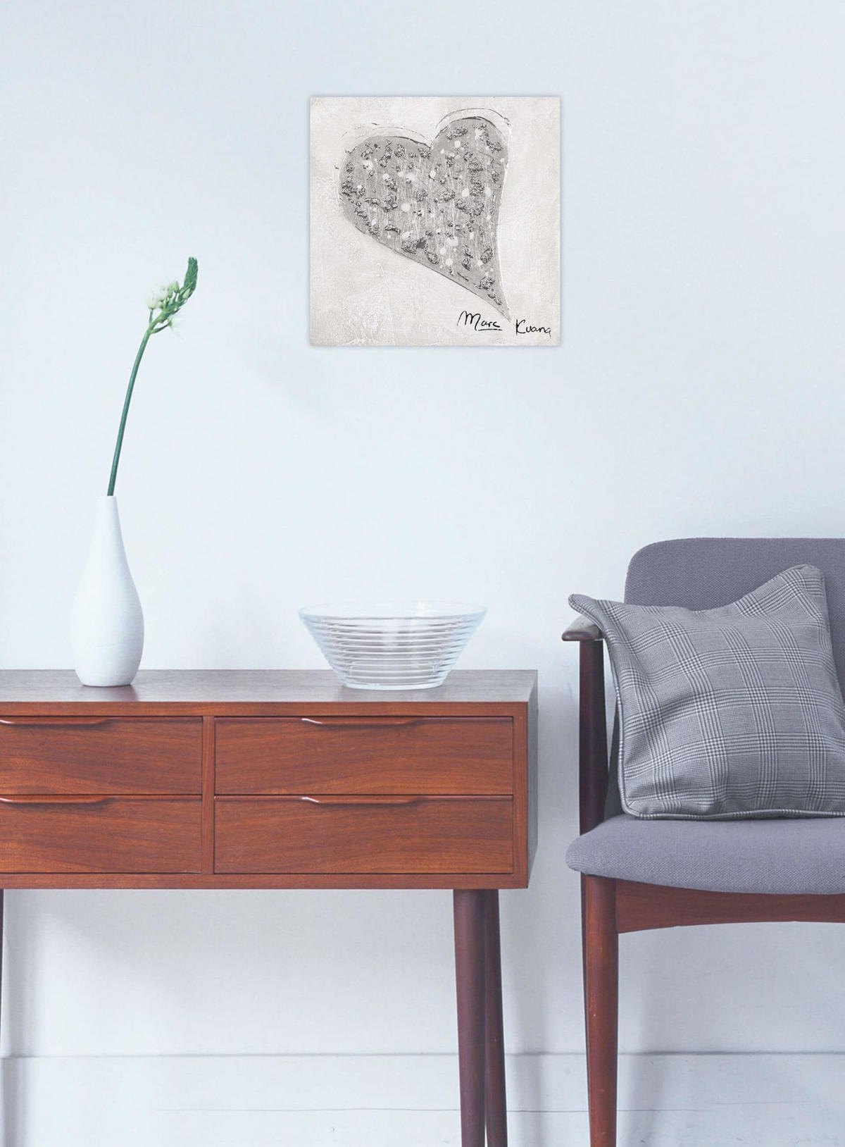 OLEJOMAĽBA 30/30 cm, More a pláž - strieborná, drevo/textil (30/30cm) - KUNSTLOFT