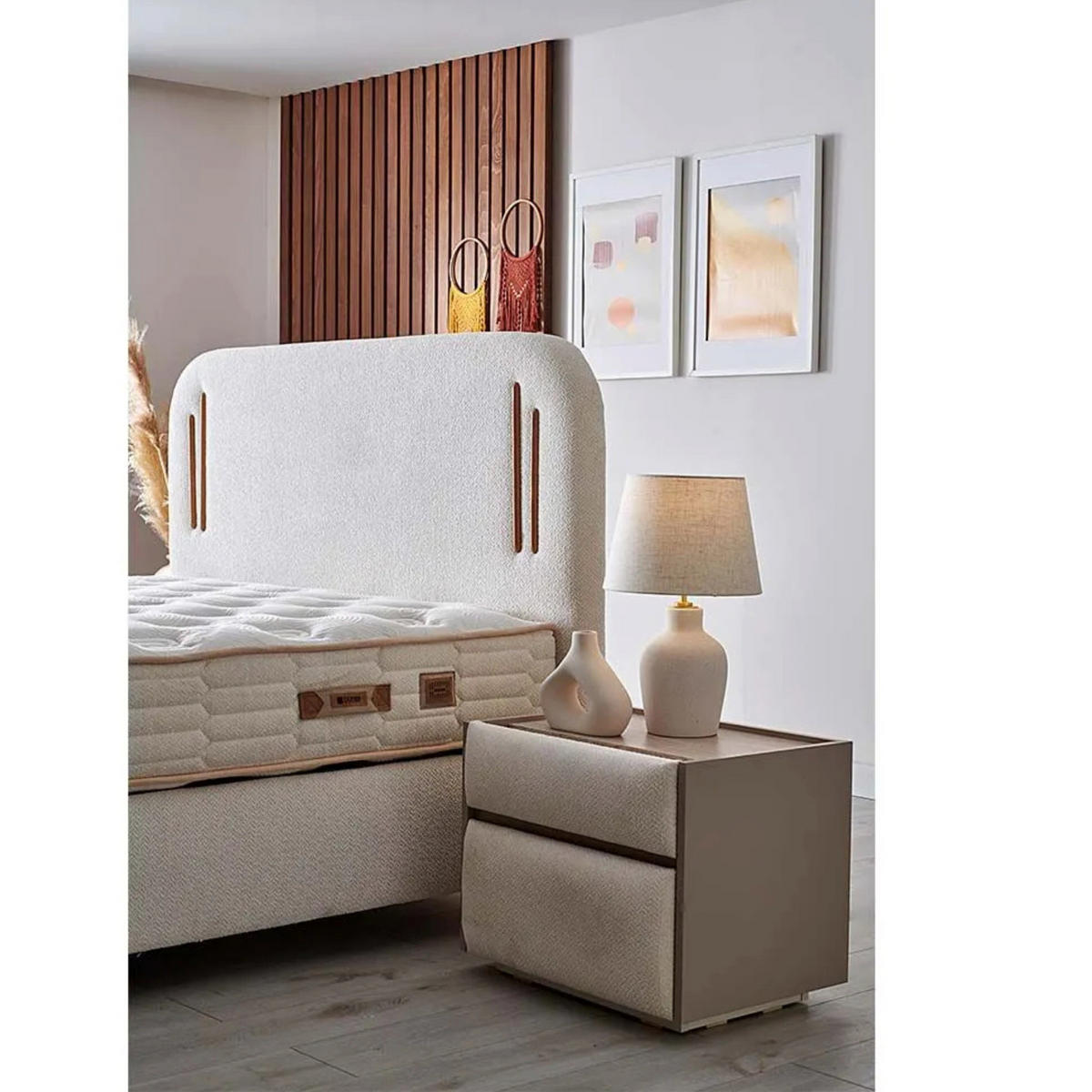 BOXBETT Bohamela Bambi Bett boxspringbett 90x200 mit matratze - Beige, Holz (90/200cm)