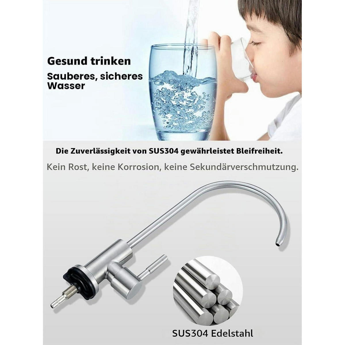 TRINKWASSERHAHN gebürstetes Nickel SUS304 Edelstahl - Silberfarben, Metall (14.5/8.1/29cm)