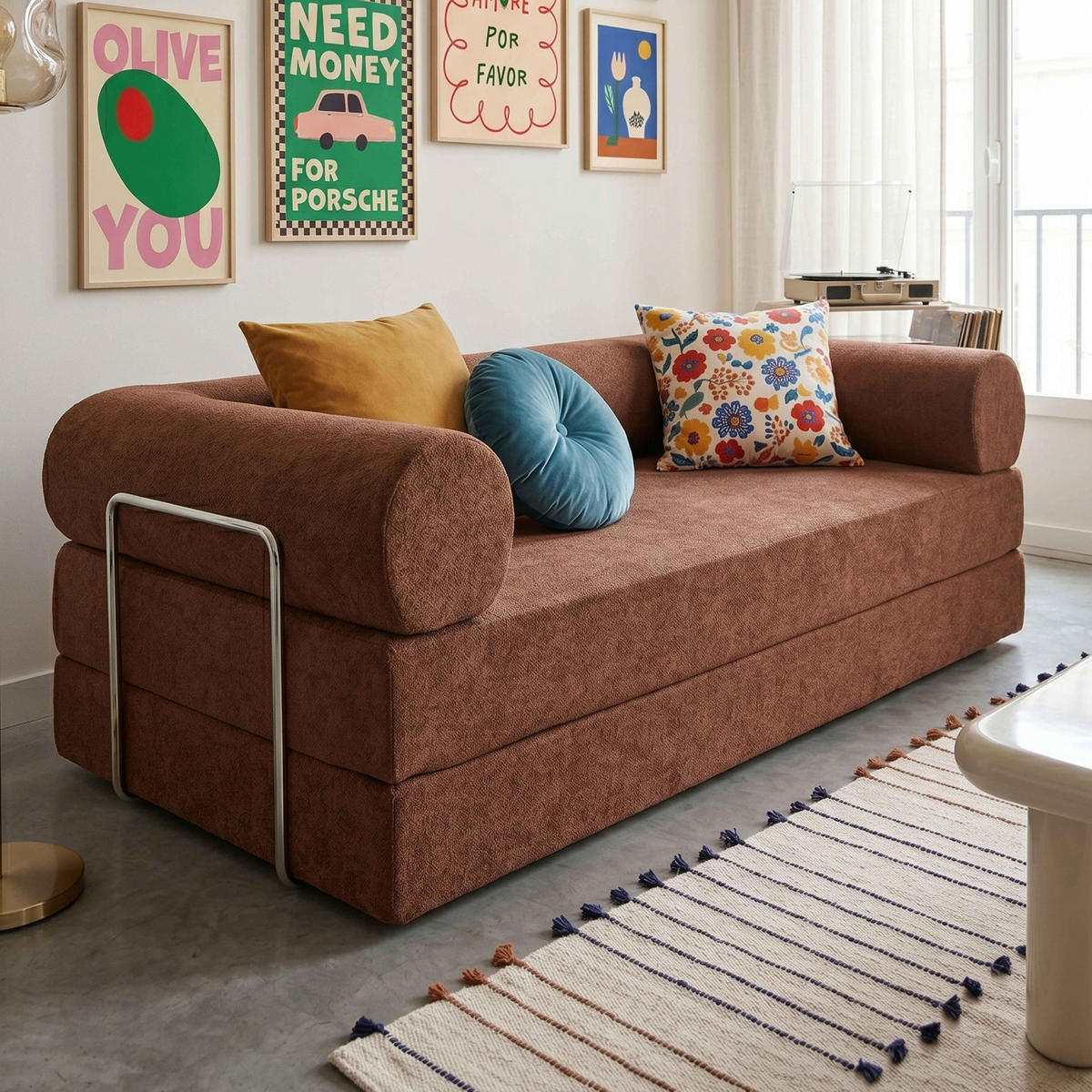 SCHLAFSOFA mit 2 Sitzplätzen, Braun - Rot, Textil (204/67/102cm) - Oviala